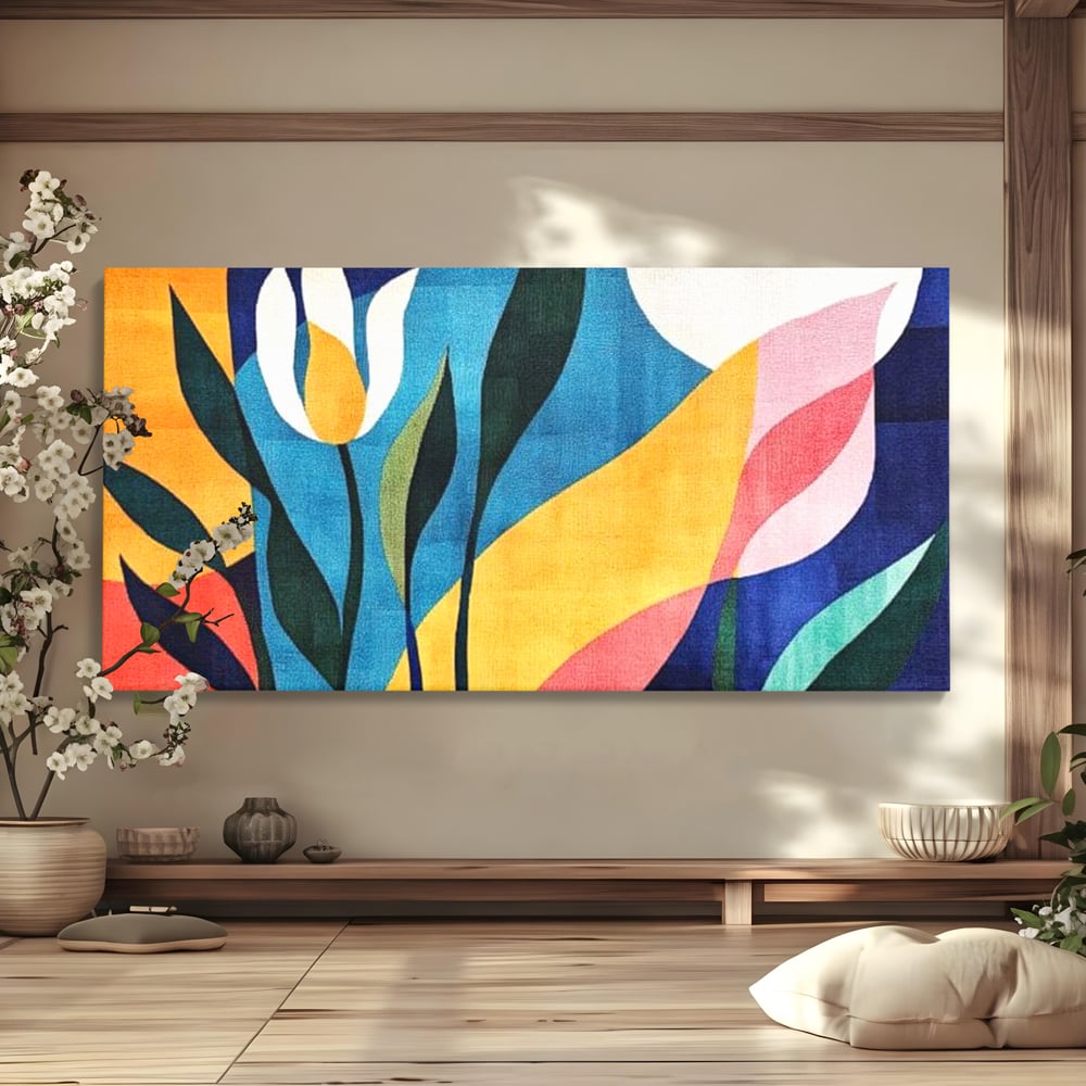 Tablou canvas cu tablou canvas cu flori abstracte, fara rama, pe sasiu de lemn