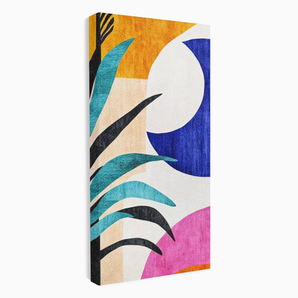 Tablou canvas cu tablou canvas cu frunza abstracta si forme geometrice, fara rama, pe sasiu de lemn