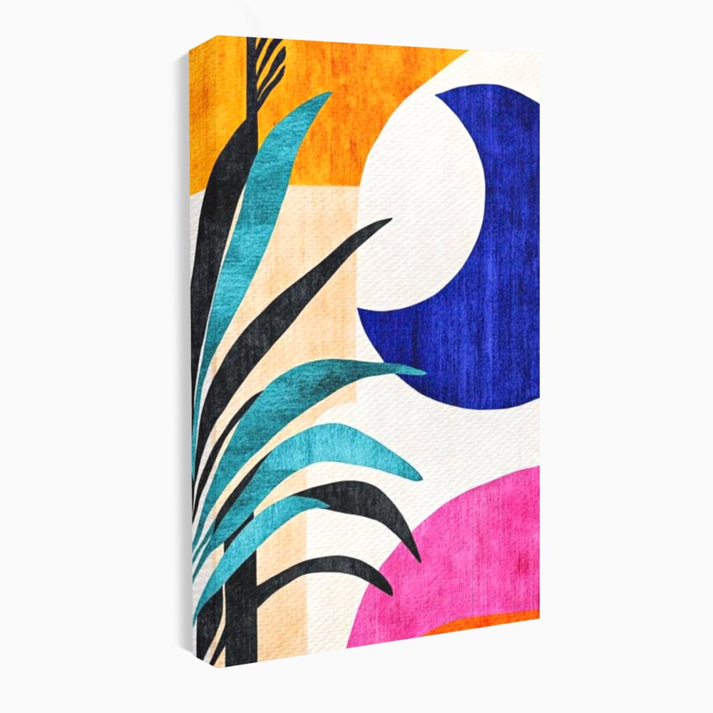 Tablou canvas cu tablou canvas cu frunza abstracta si forme geometrice, fara rama, pe sasiu de lemn