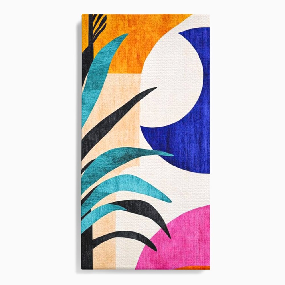 Tablou canvas cu tablou canvas cu frunza abstracta si forme geometrice, fara rama, pe sasiu de lemn