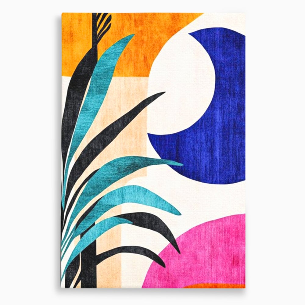 Tablou canvas cu tablou canvas cu frunza abstracta si forme geometrice, fara rama, pe sasiu de lemn
