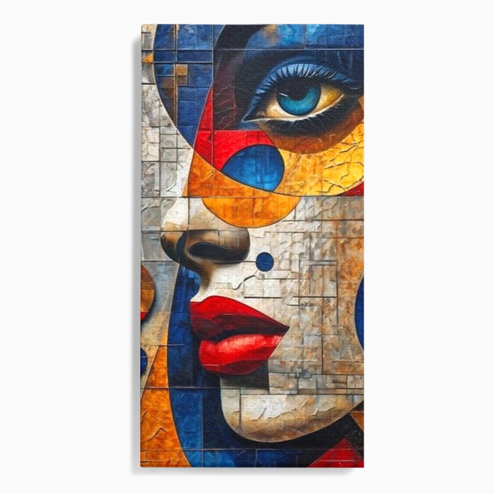 Tablou canvas cu tablou canvas cu portret abstract in stil mozaic, fara rama, pe sasiu de lemn