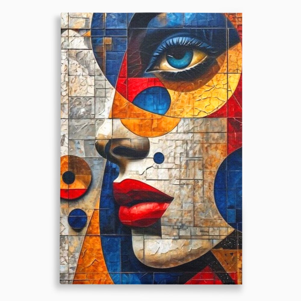 Tablou canvas cu tablou canvas cu portret abstract in stil mozaic, fara rama, pe sasiu de lemn