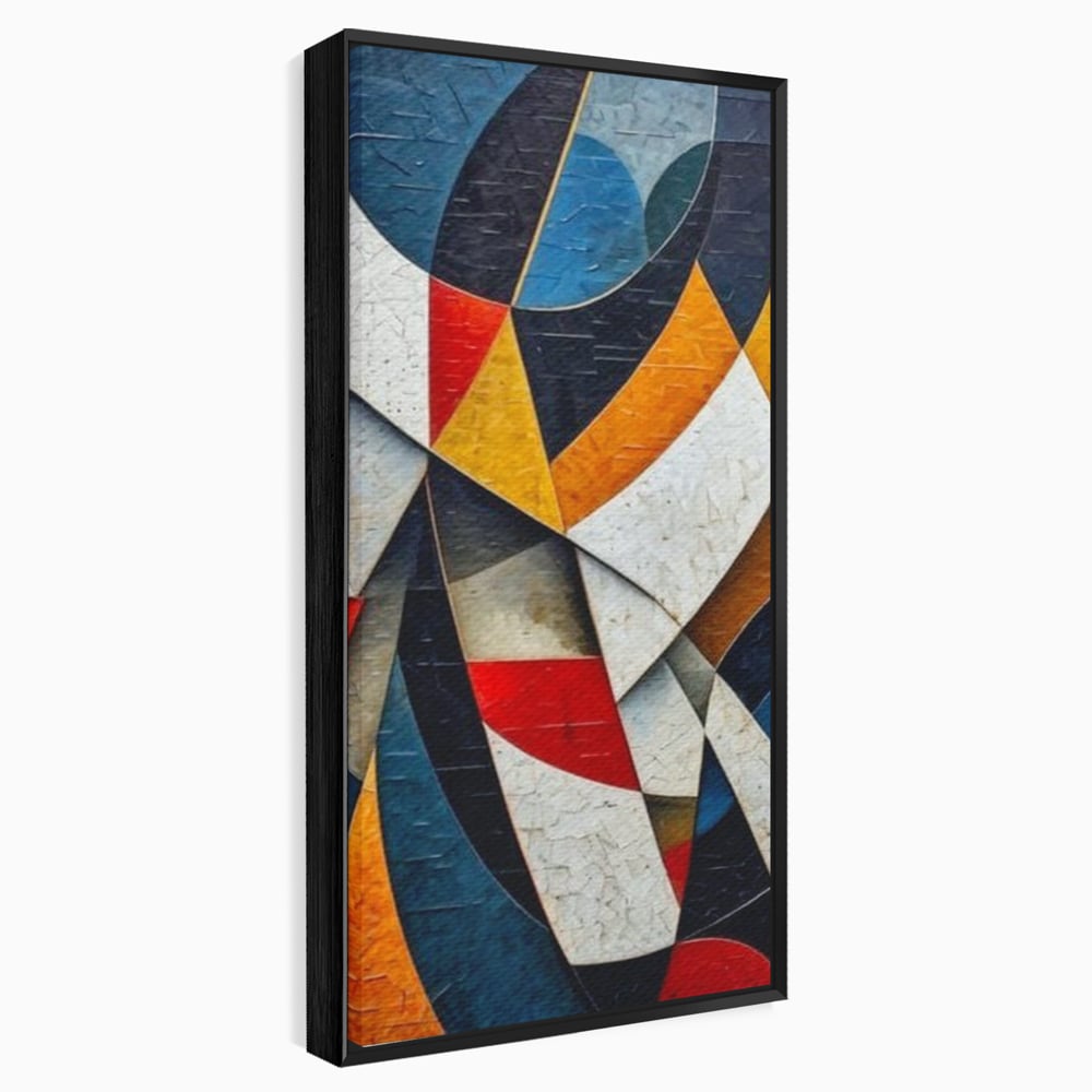 Tablou canvas cu pictura abstracta cu forme geometrice, in rama de aluminiu negru
