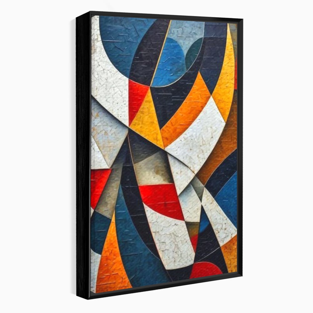 Tablou canvas cu pictura abstracta cu forme geometrice, in rama de aluminiu negru