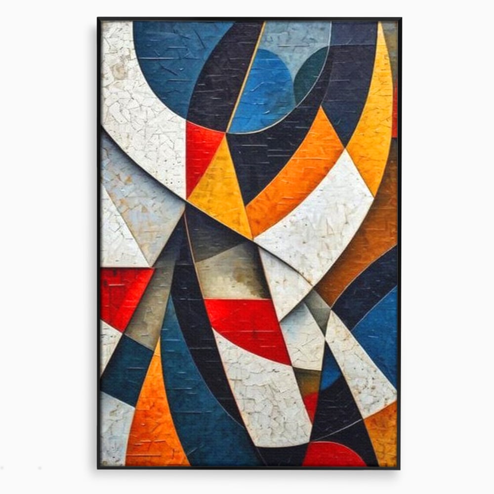 Tablou canvas cu pictura abstracta cu forme geometrice, in rama de aluminiu negru