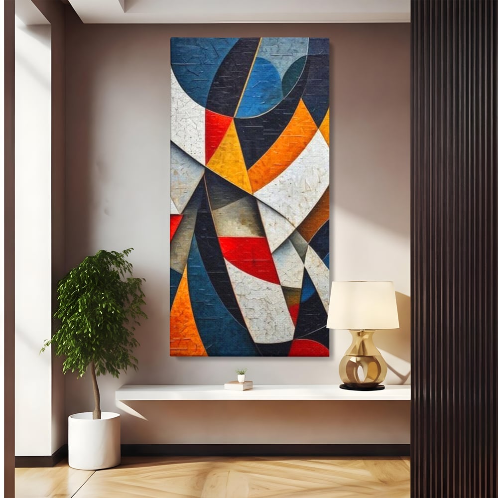 Tablou canvas cu pictura abstracta cu forme geometrice, fara rama, pe sasiu de lemn