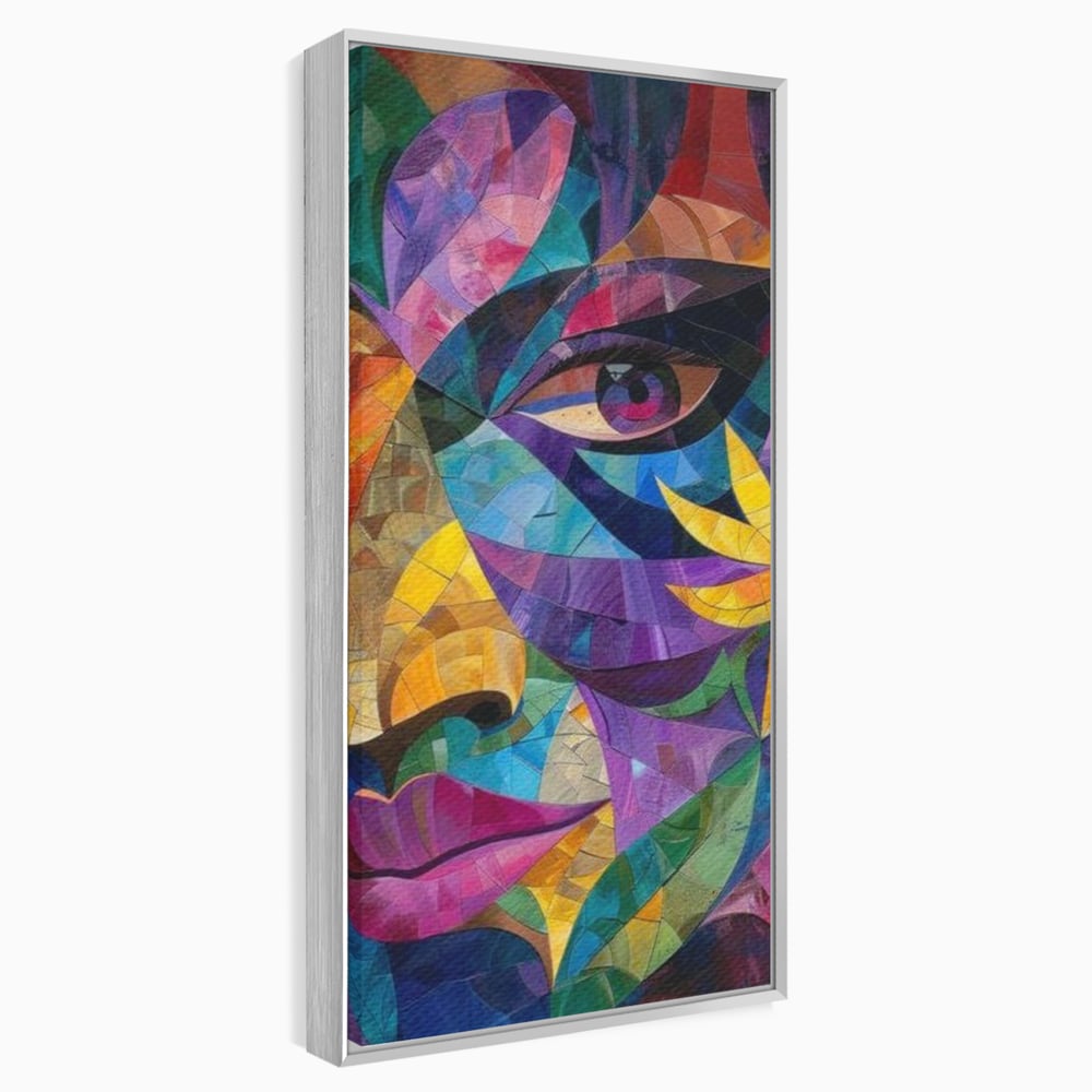 Tablou canvas cu tablou canvas cu chip de femeie in mozaic, in rama de aluminiu argintiu