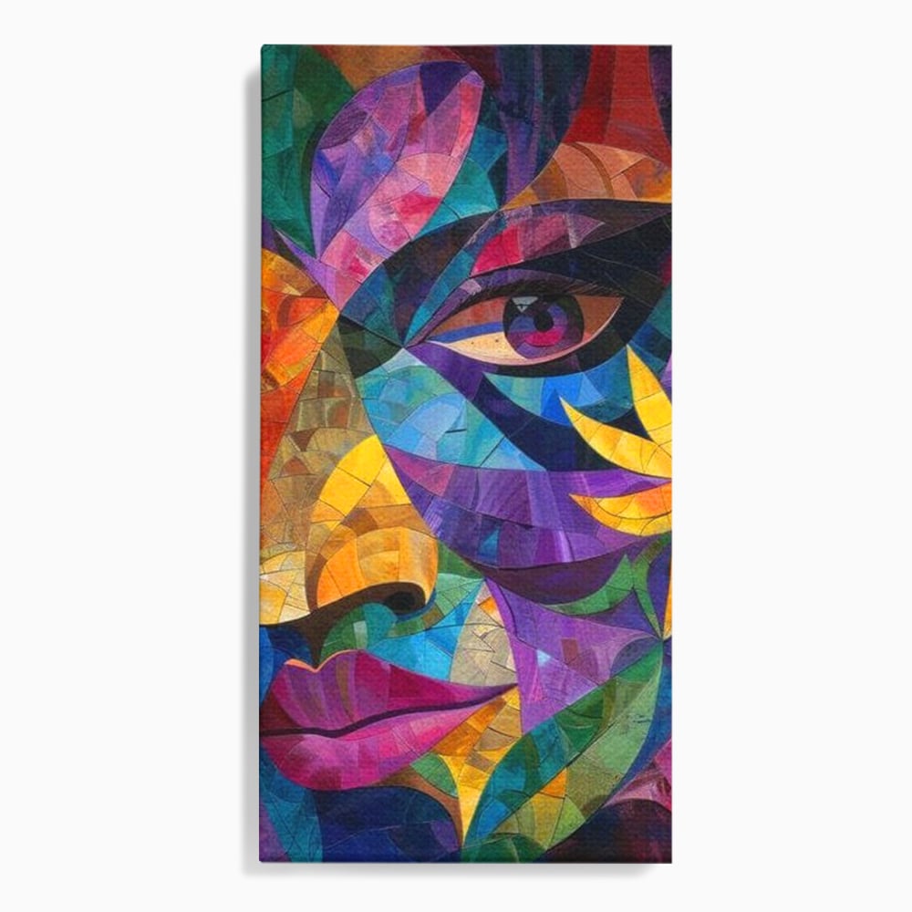 Tablou canvas cu tablou canvas cu chip de femeie in mozaic, fara rama, pe sasiu de lemn