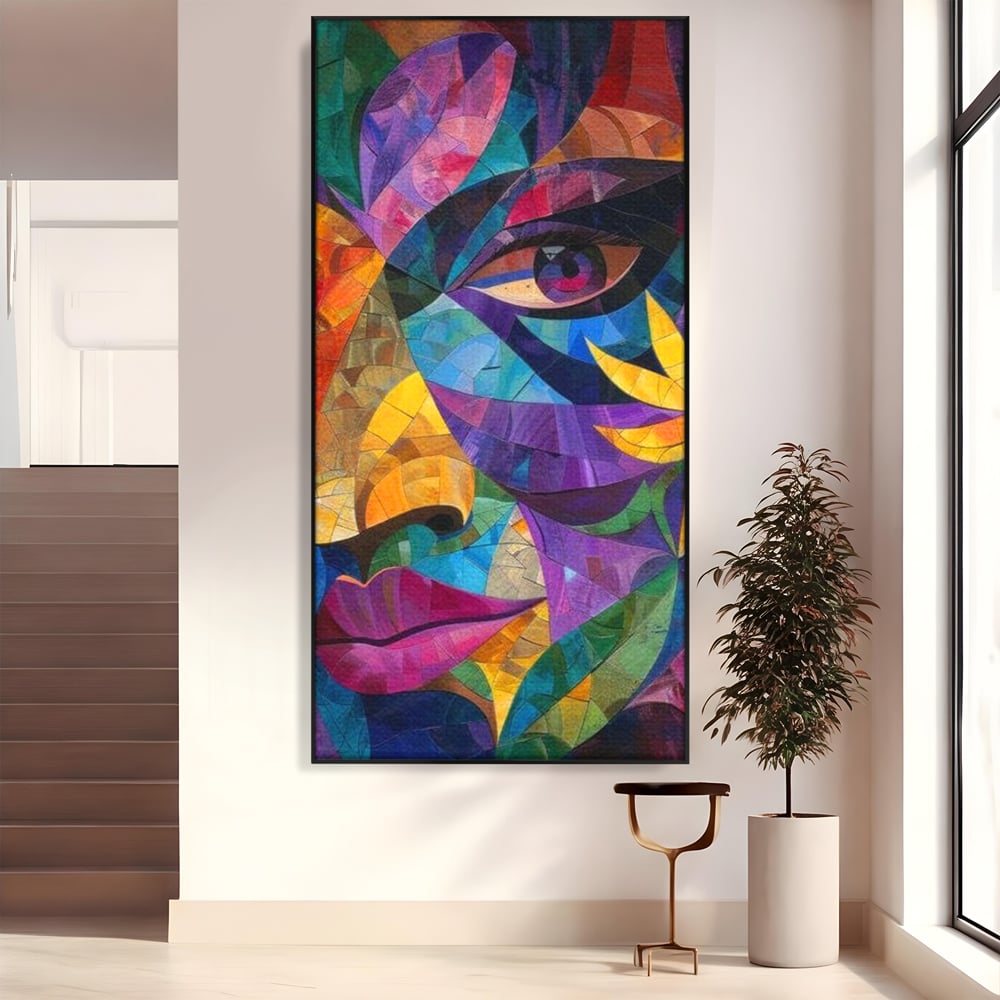 Tablou canvas cu tablou canvas cu chip de femeie in mozaic, in rama de aluminiu negru