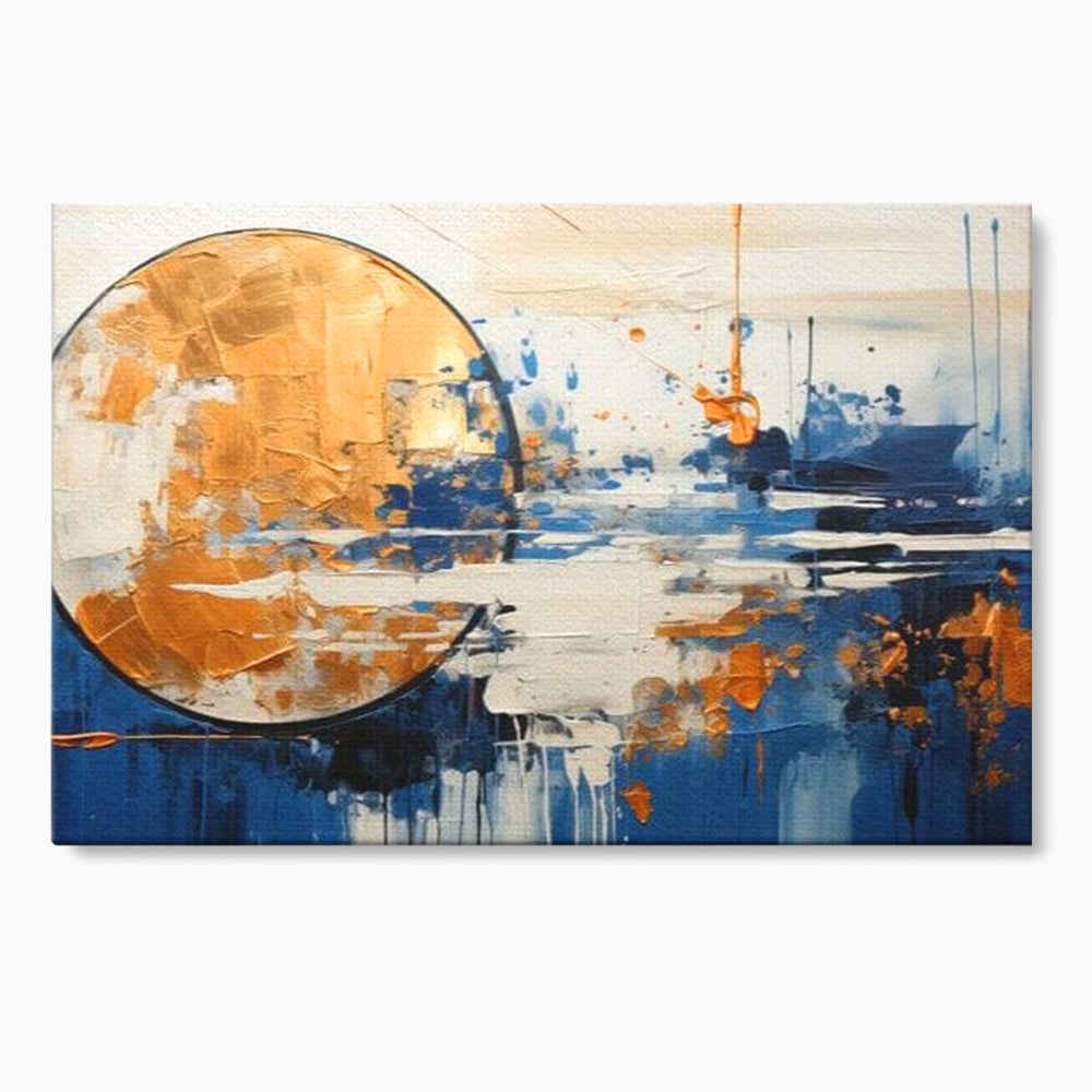 Tablou canvas cu tablou abstract cu luna aurie, fara rama, pe sasiu de lemn