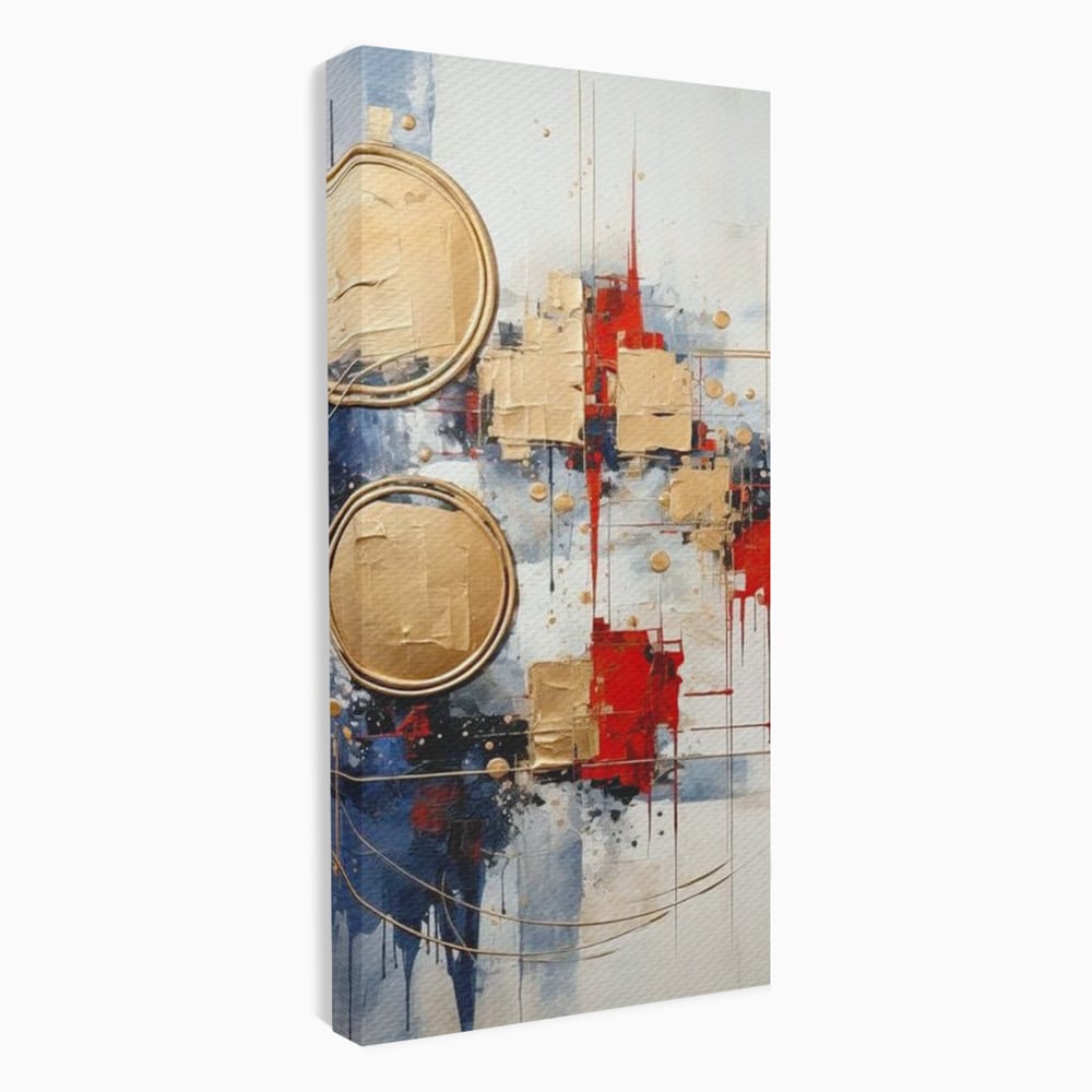 Tablou canvas cu tablou abstract cu cercuri aurii, fara rama, pe sasiu de lemn
