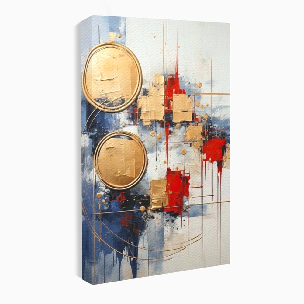 Tablou canvas cu tablou abstract cu cercuri aurii, fara rama, pe sasiu de lemn