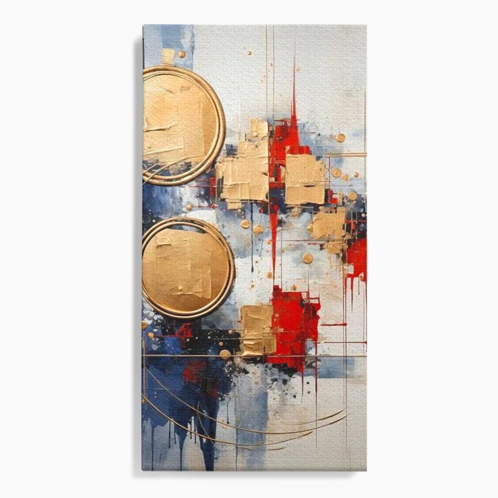 Tablou canvas cu tablou abstract cu cercuri aurii, fara rama, pe sasiu de lemn