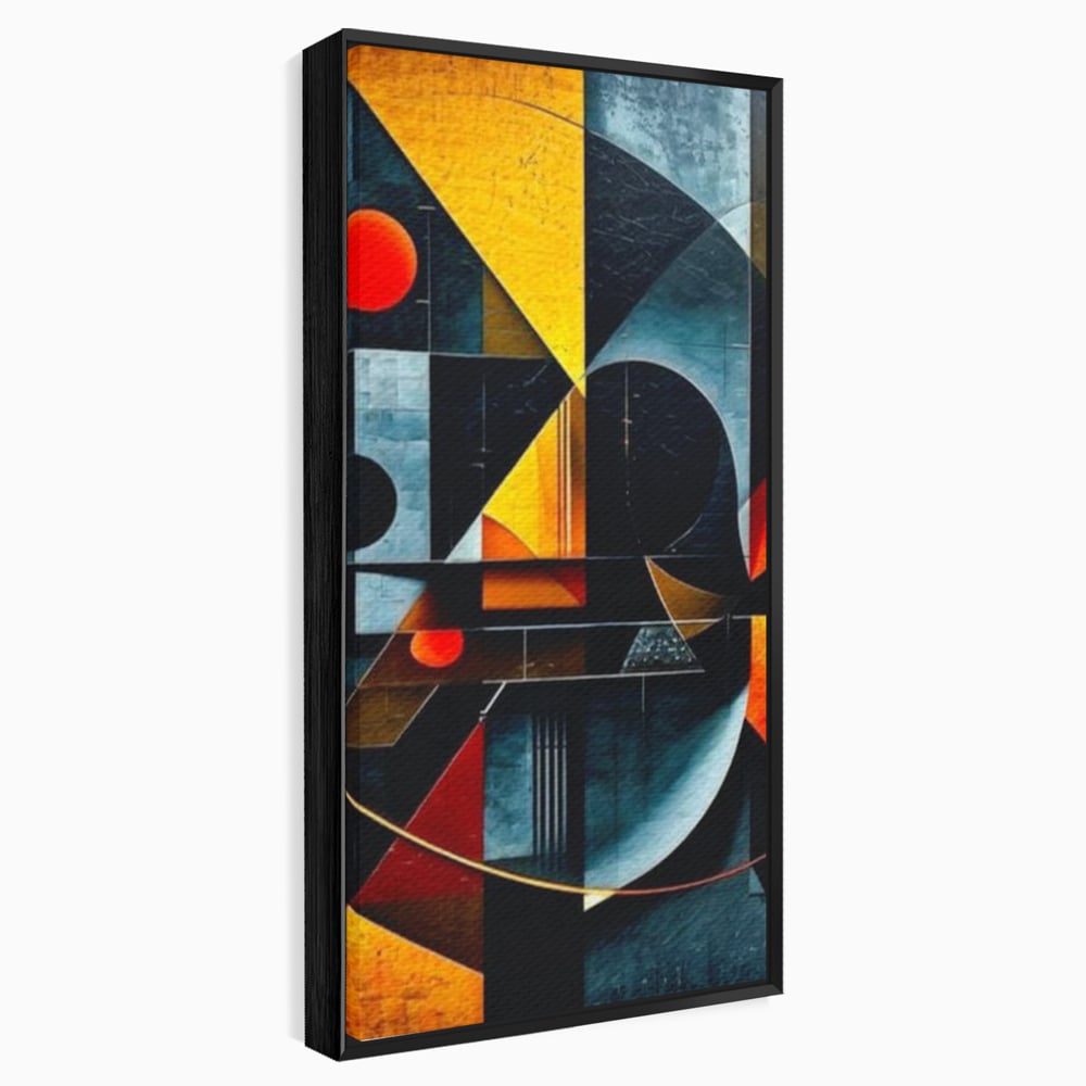 Tablou canvas cu pictura abstracta cu forme geometrice, in rama de aluminiu negru