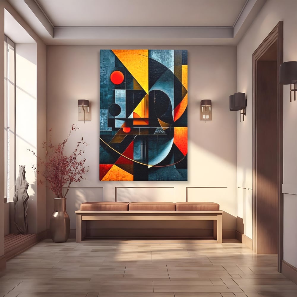 Tablou canvas cu pictura abstracta cu forme geometrice, fara rama, pe sasiu de lemn