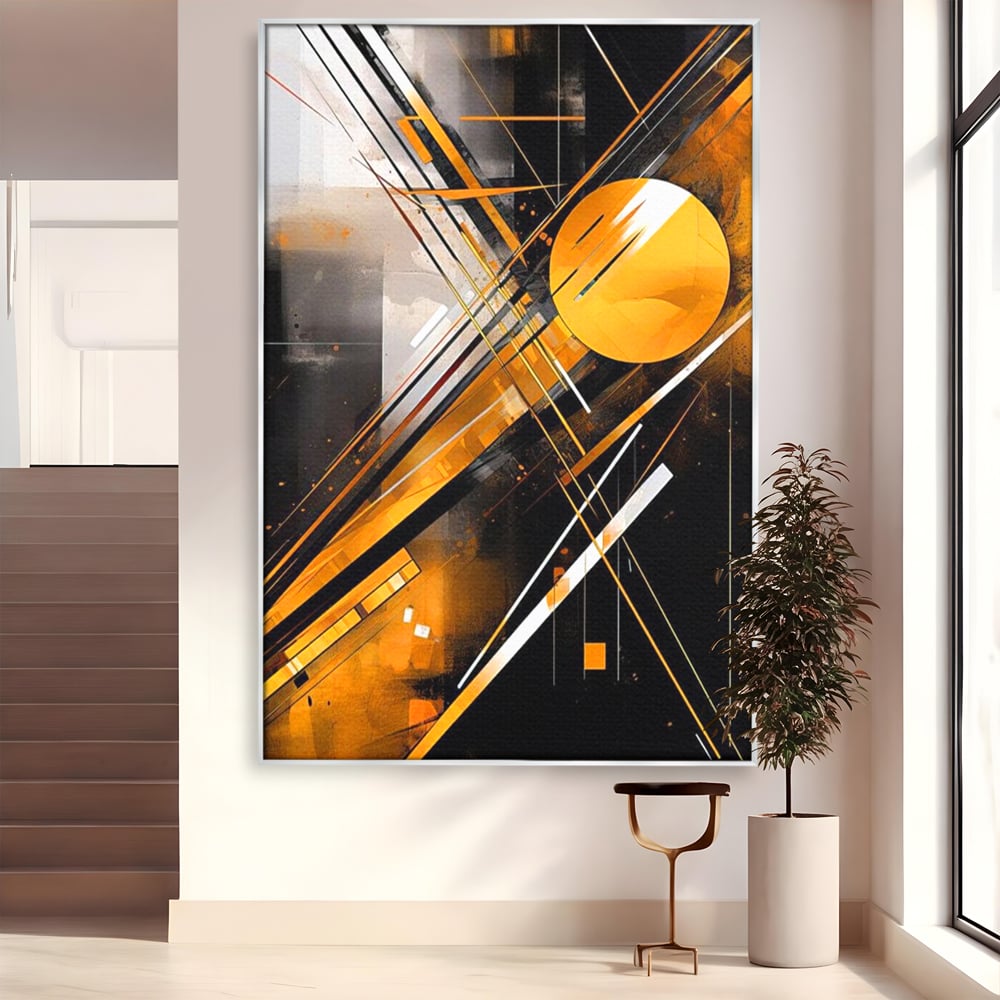 Tablou canvas cu tablou canvas cu forme geometrice abstracte, in rama de aluminiu argintiu
