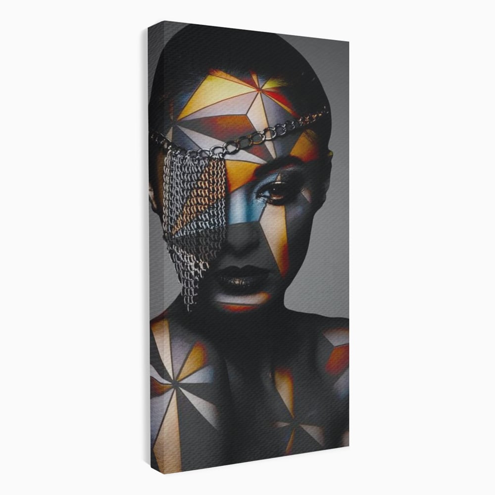 Tablou canvas cu tablou canvas cu portret feminin si lanturi, fara rama, pe sasiu de lemn