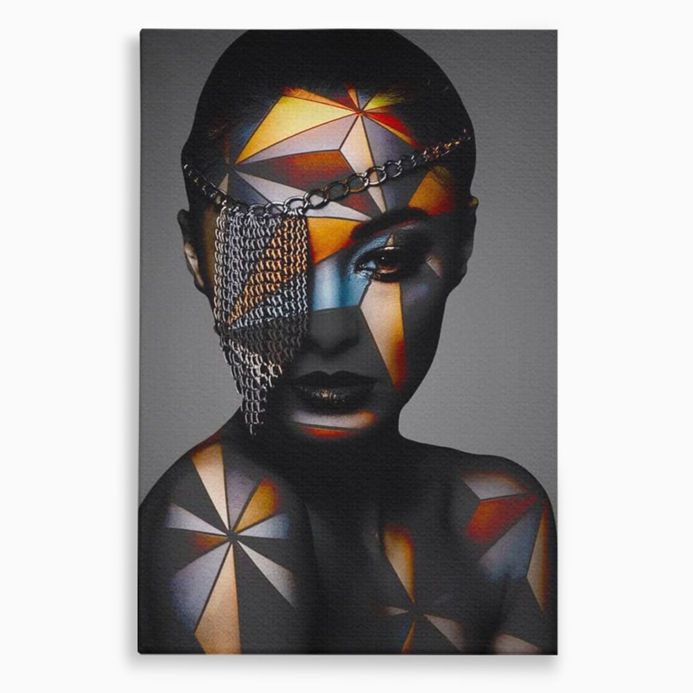 Tablou canvas cu tablou canvas cu portret feminin si lanturi, fara rama, pe sasiu de lemn