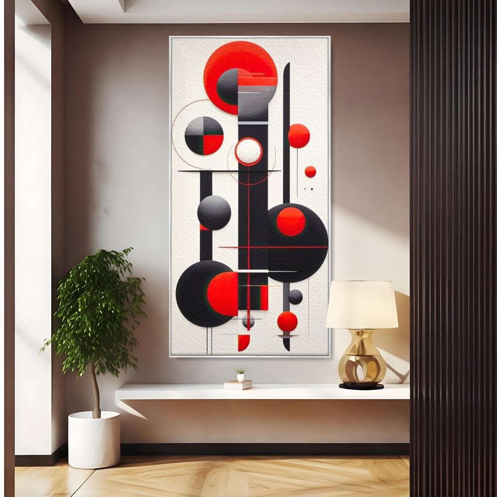 Tablou canvas cu tablou canvas cu forme geometrice abstracte, in rama de aluminiu argintiu