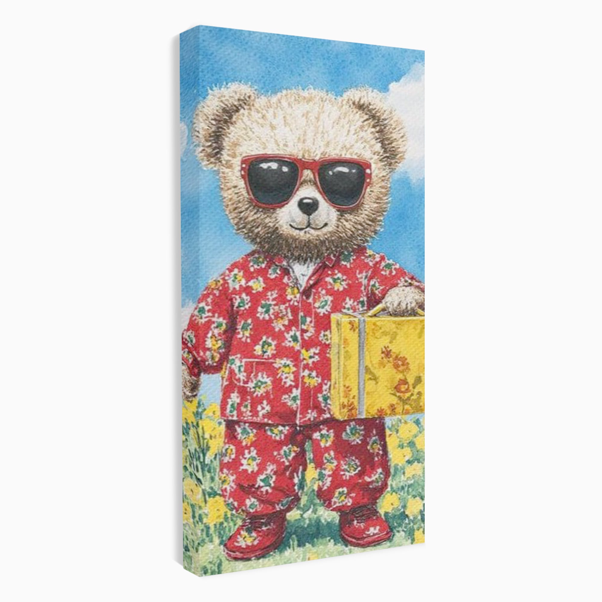 Tablou canvas cu tablou canvas cu ursulet in pijamale, fara rama, pe sasiu de lemn