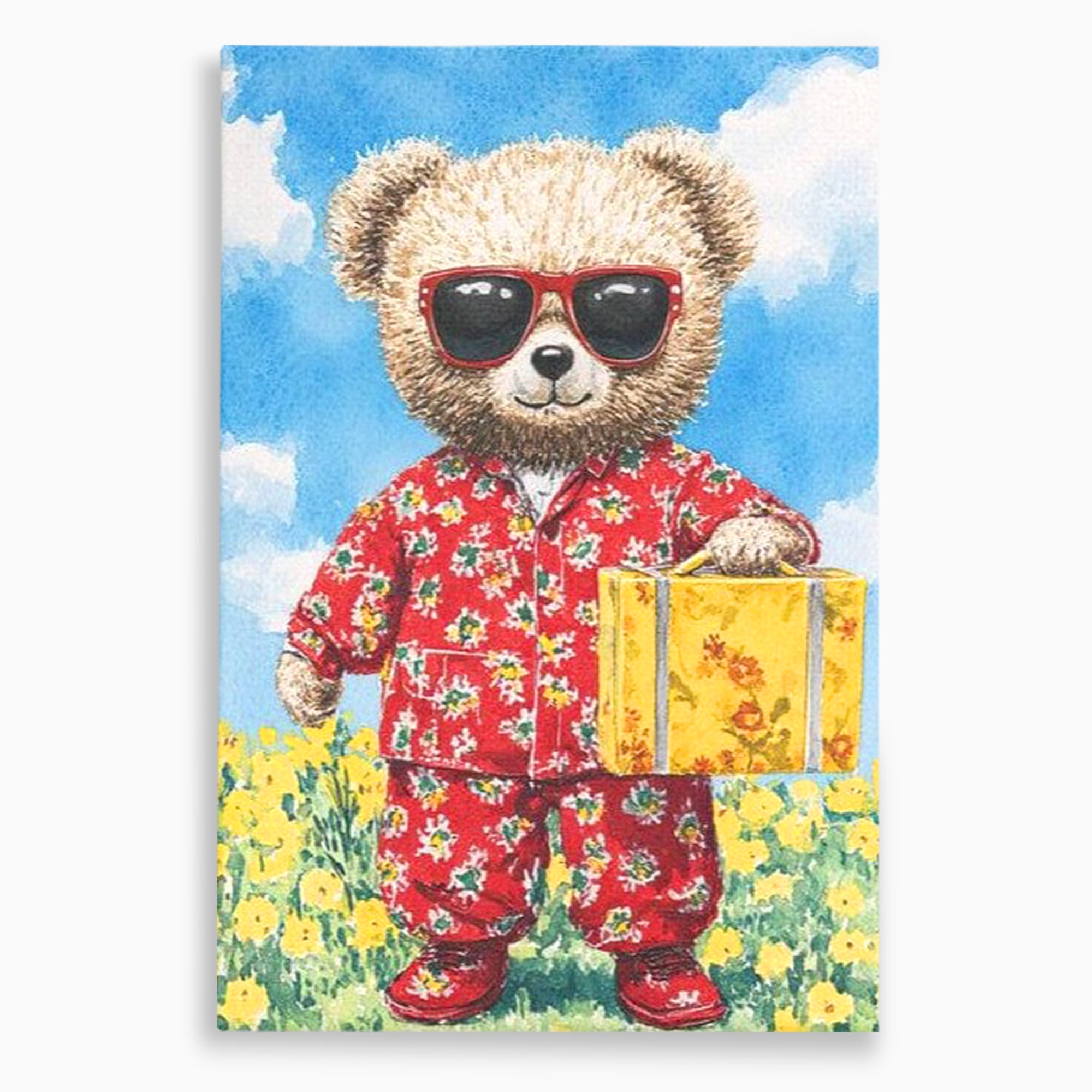 Tablou canvas cu tablou canvas cu ursulet in pijamale, fara rama, pe sasiu de lemn