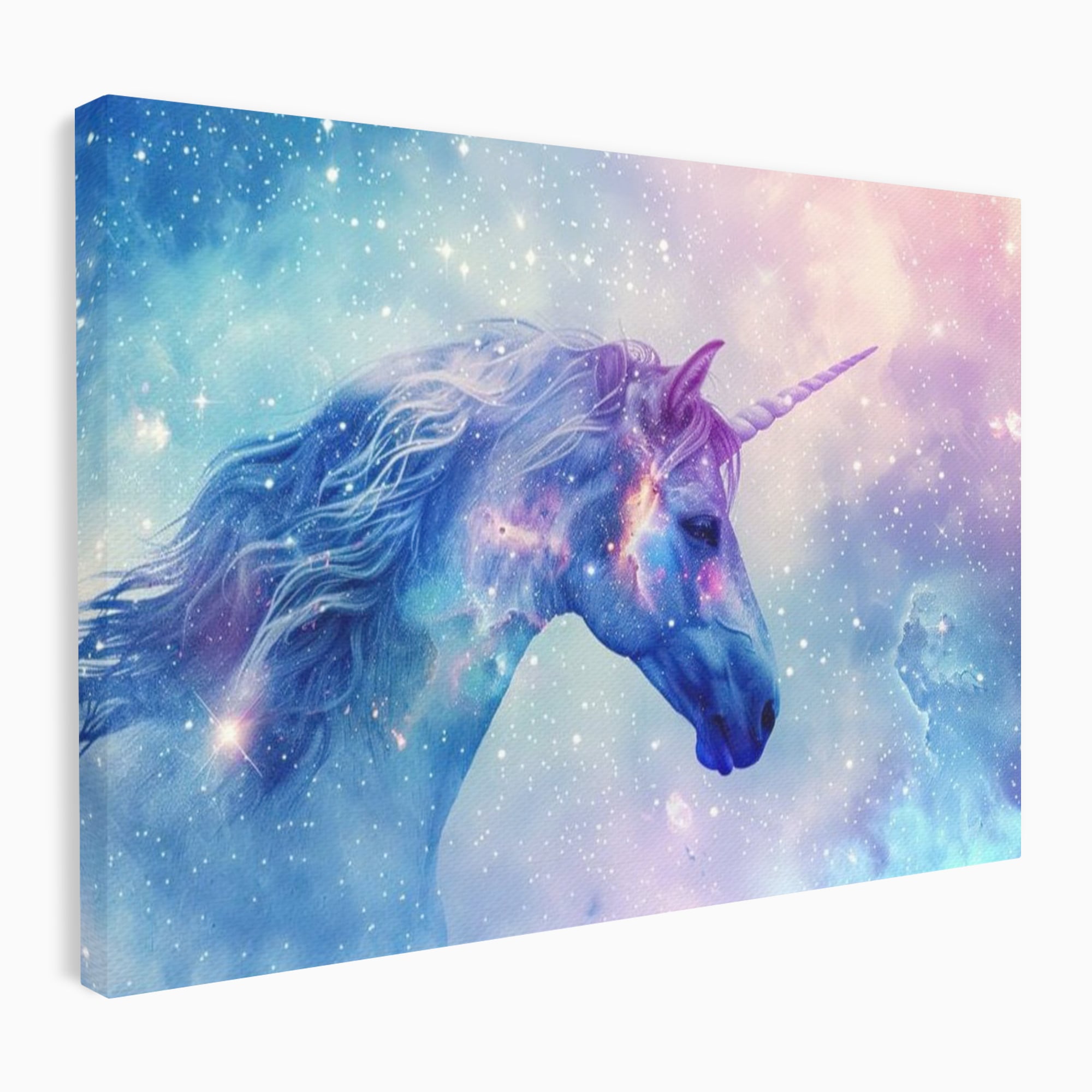 Tablou canvas cu tablou canvas cu unicorn cosmic in galaxie, fara rama, pe sasiu de lemn