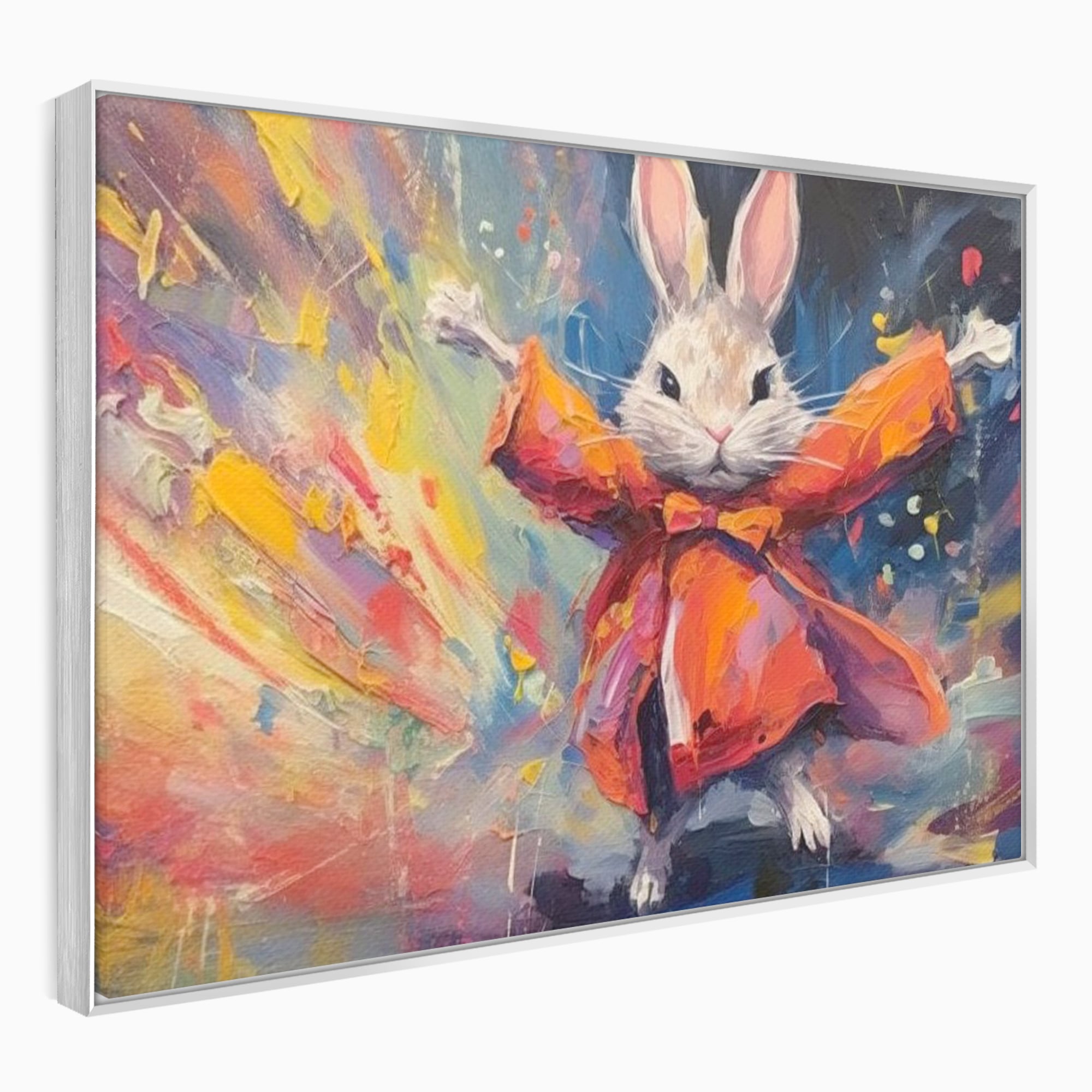 Tablou canvas cu tablou canvas cu iepuras magician colorat, in rama de aluminiu argintiu