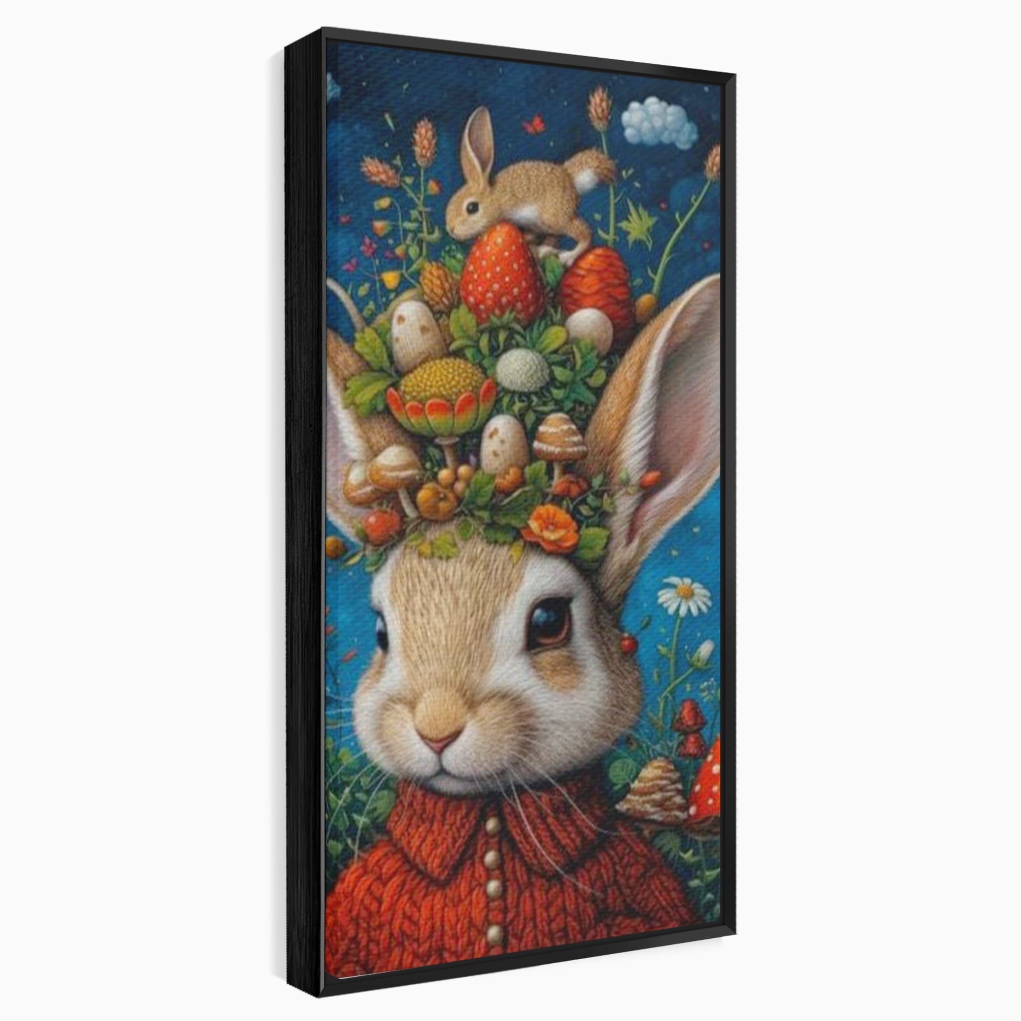 Tablou canvas cu tablou canvas cu iepuras fantastico-forestier, in rama de aluminiu negru