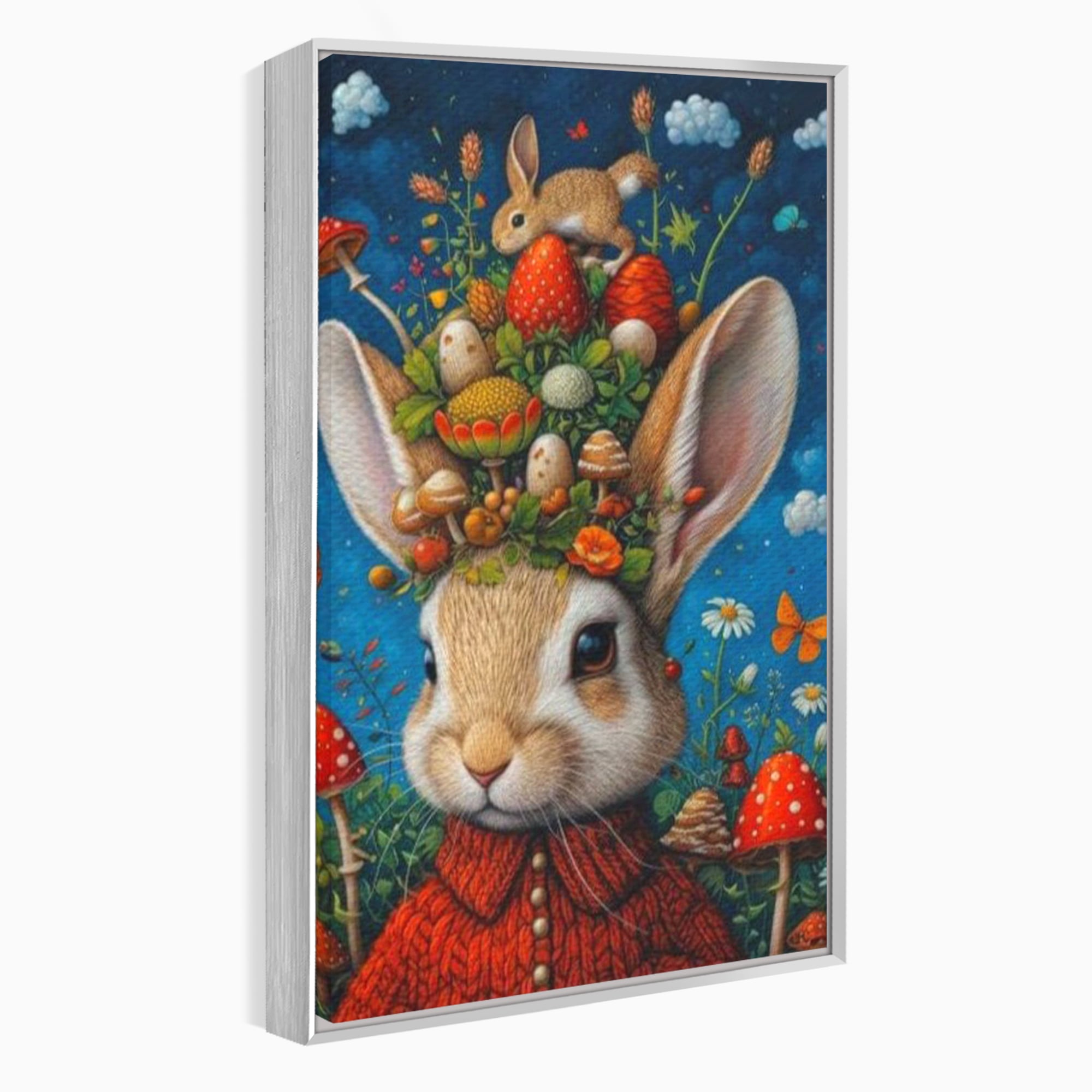 Tablou canvas cu tablou canvas cu iepuras fantastico-forestier, in rama de aluminiu argintiu