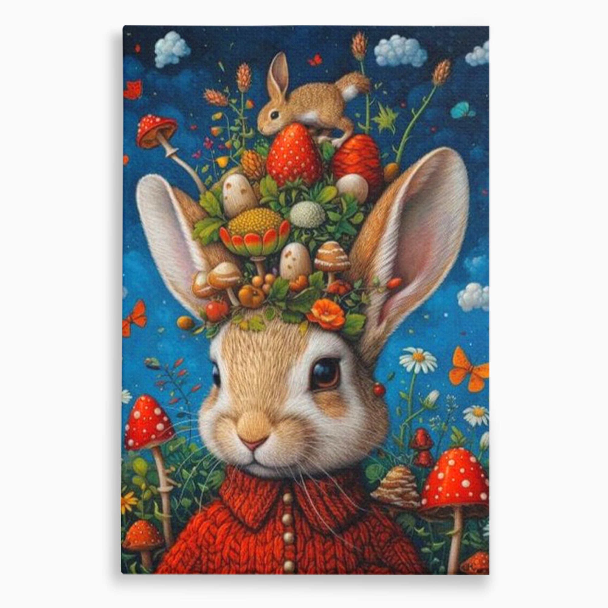 Tablou canvas cu tablou canvas cu iepuras fantastico-forestier, fara rama, pe sasiu de lemn