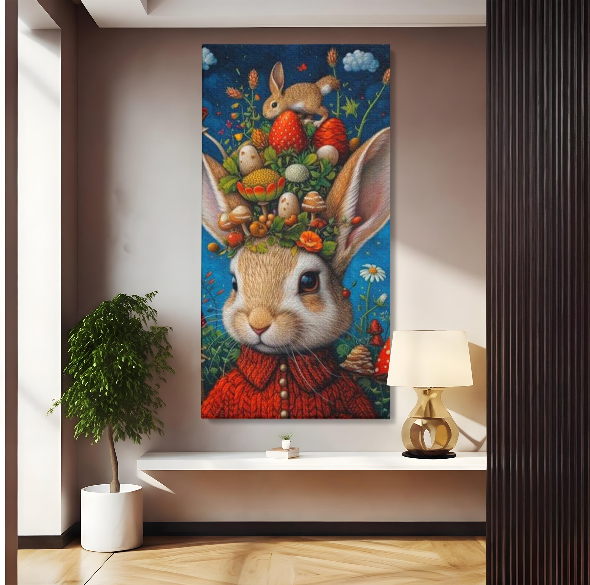 Tablou canvas cu tablou canvas cu iepuras fantastico-forestier, fara rama, pe sasiu de lemn