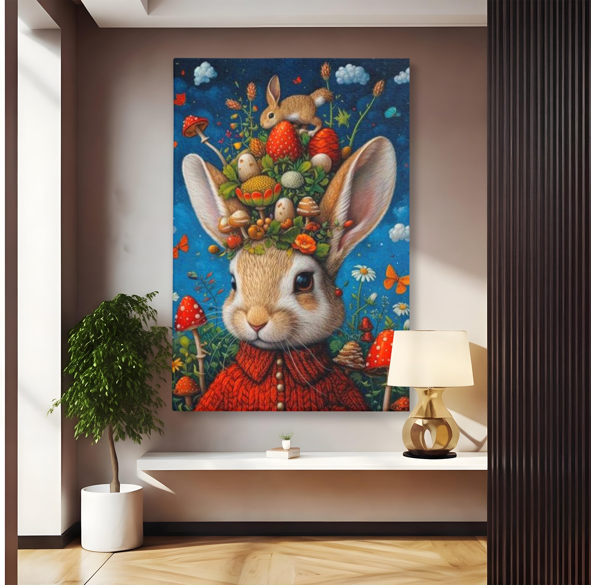 Tablou canvas cu tablou canvas cu iepuras fantastico-forestier, fara rama, pe sasiu de lemn