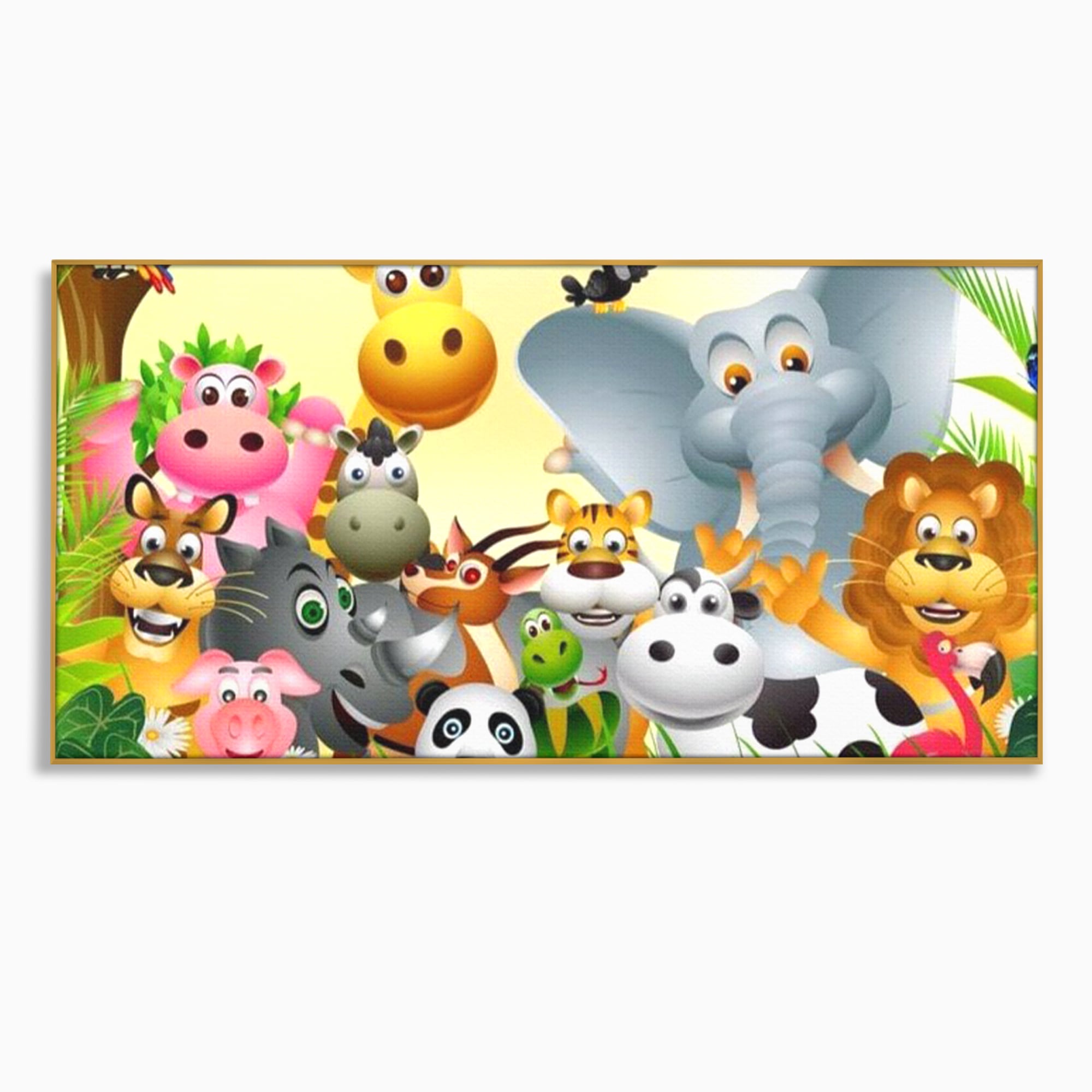 Tablou canvas cu tablou canvas cu animale din jungla, in rama de aluminiu auriu