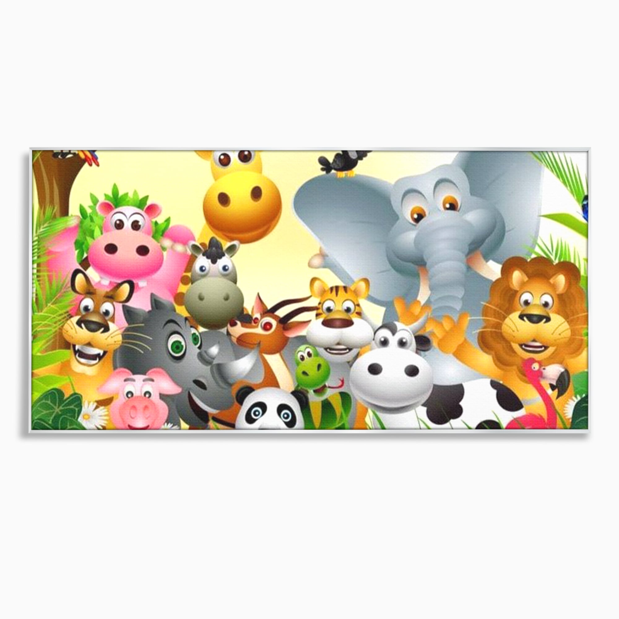 Tablou canvas cu tablou canvas cu animale din jungla, in rama de aluminiu argintiu