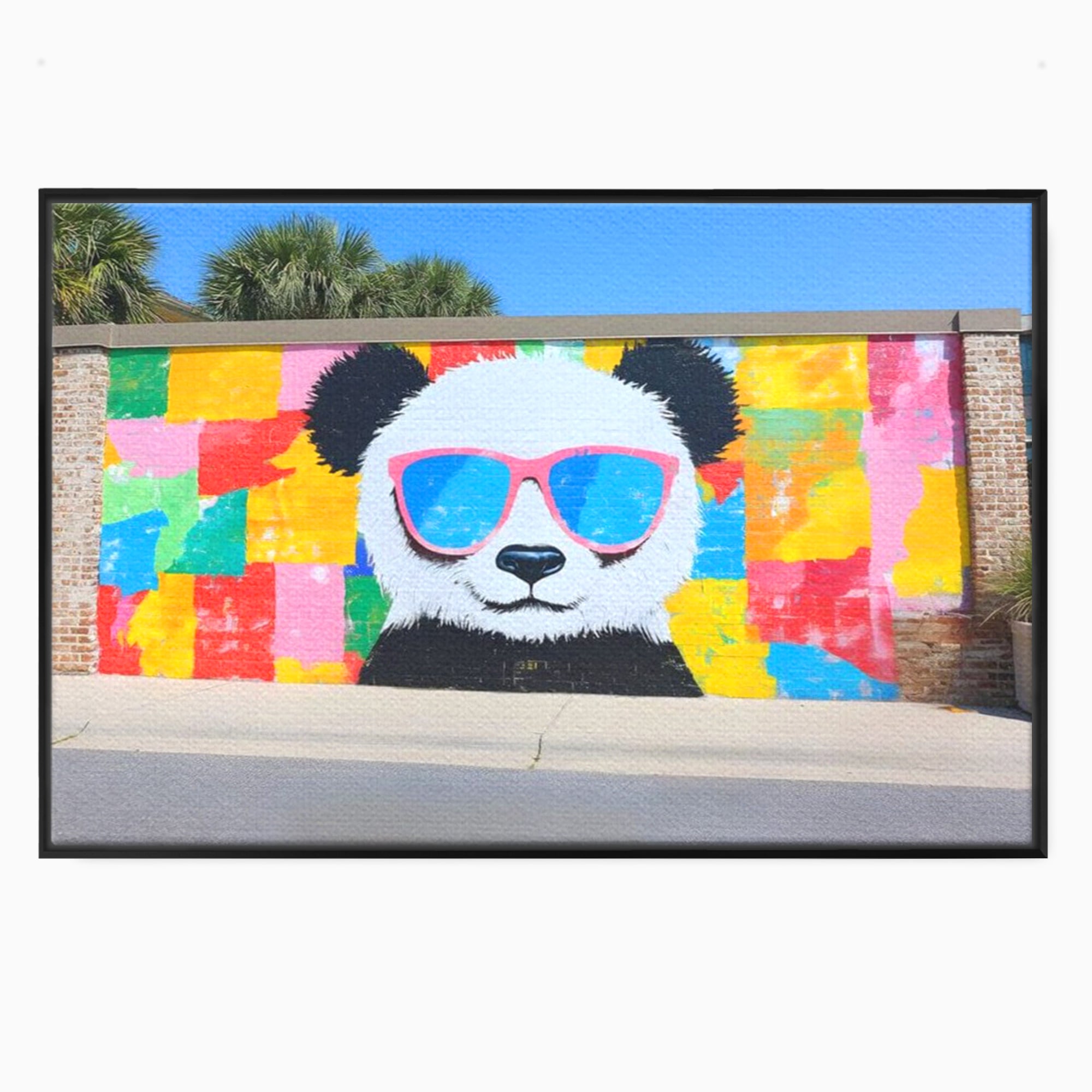 Tablou canvas cu tablou canvas cu panda grafitat, in rama de aluminiu negru