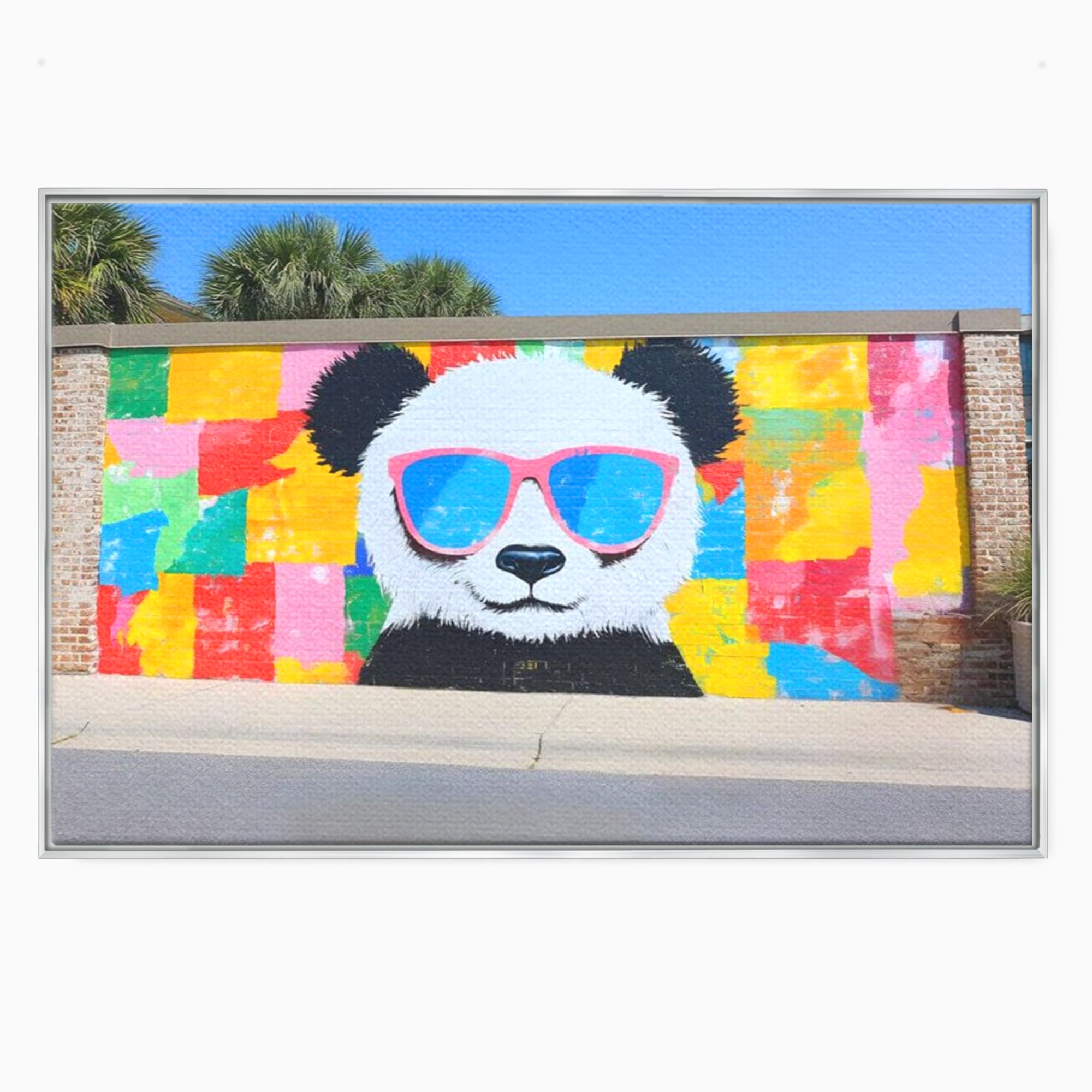 Tablou canvas cu tablou canvas cu panda grafitat, in rama de aluminiu argintiu