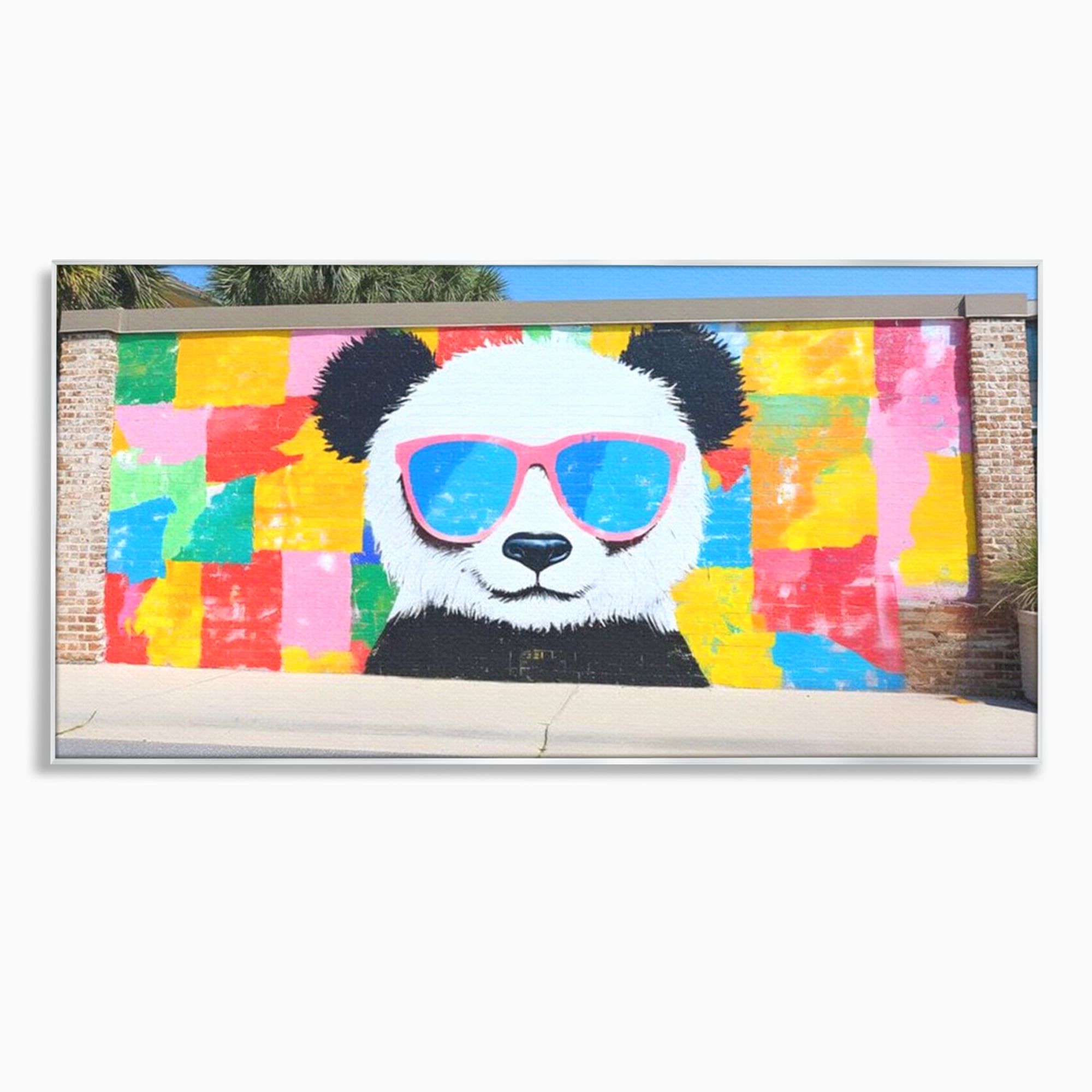 Tablou canvas cu tablou canvas cu panda grafitat, in rama de aluminiu argintiu