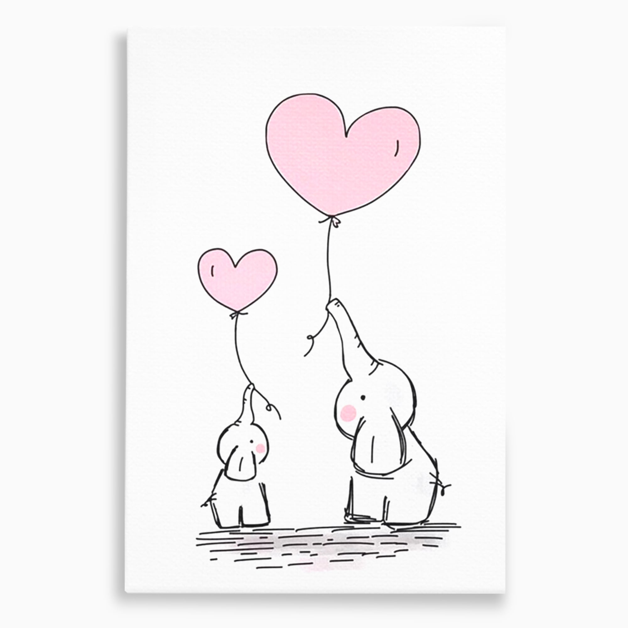Tablou canvas cu ilustratie cu elefanti si baloane, fara rama, pe sasiu de lemn