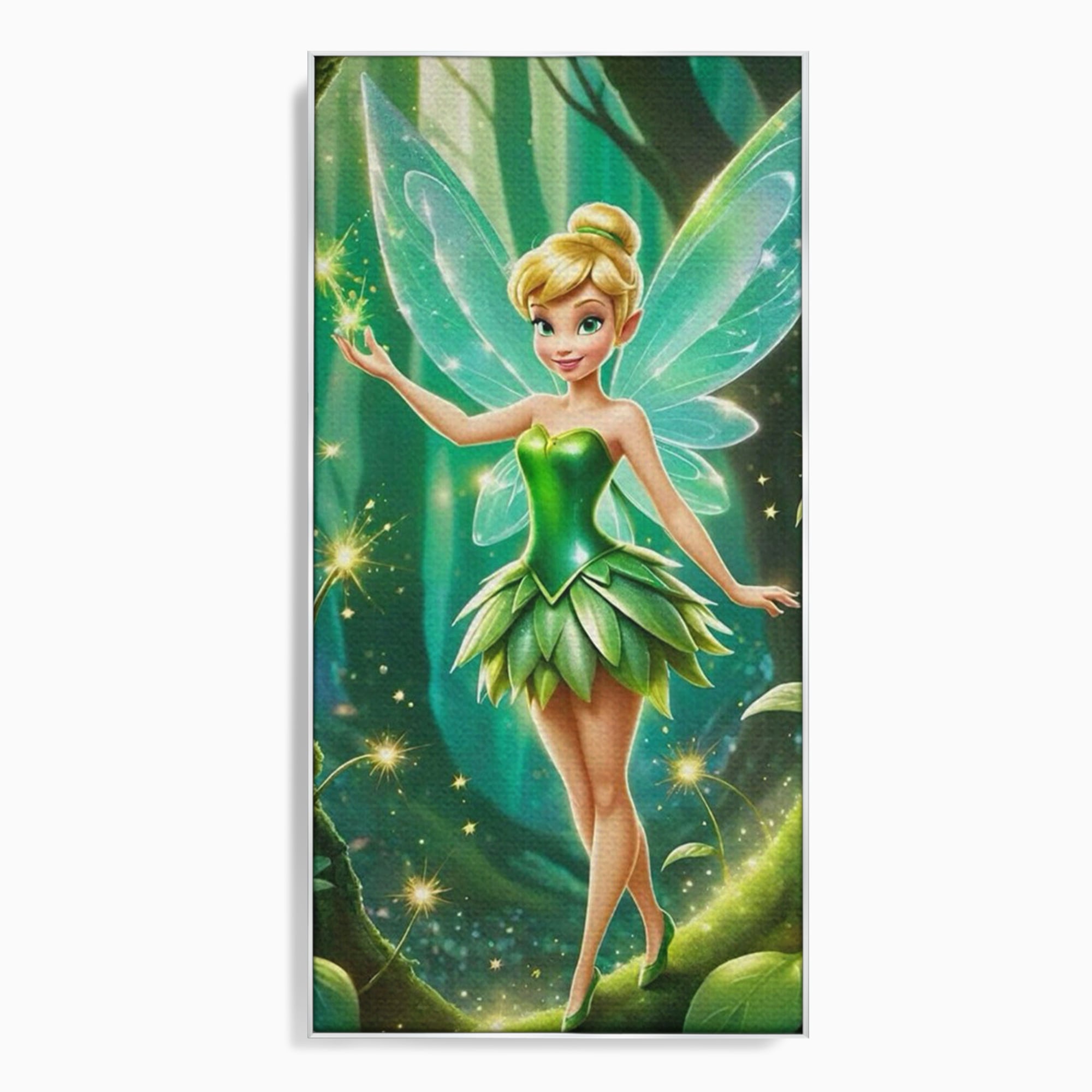 Tablou canvas cu tablou canvas cu zana tinker bell, in rama de aluminiu argintiu