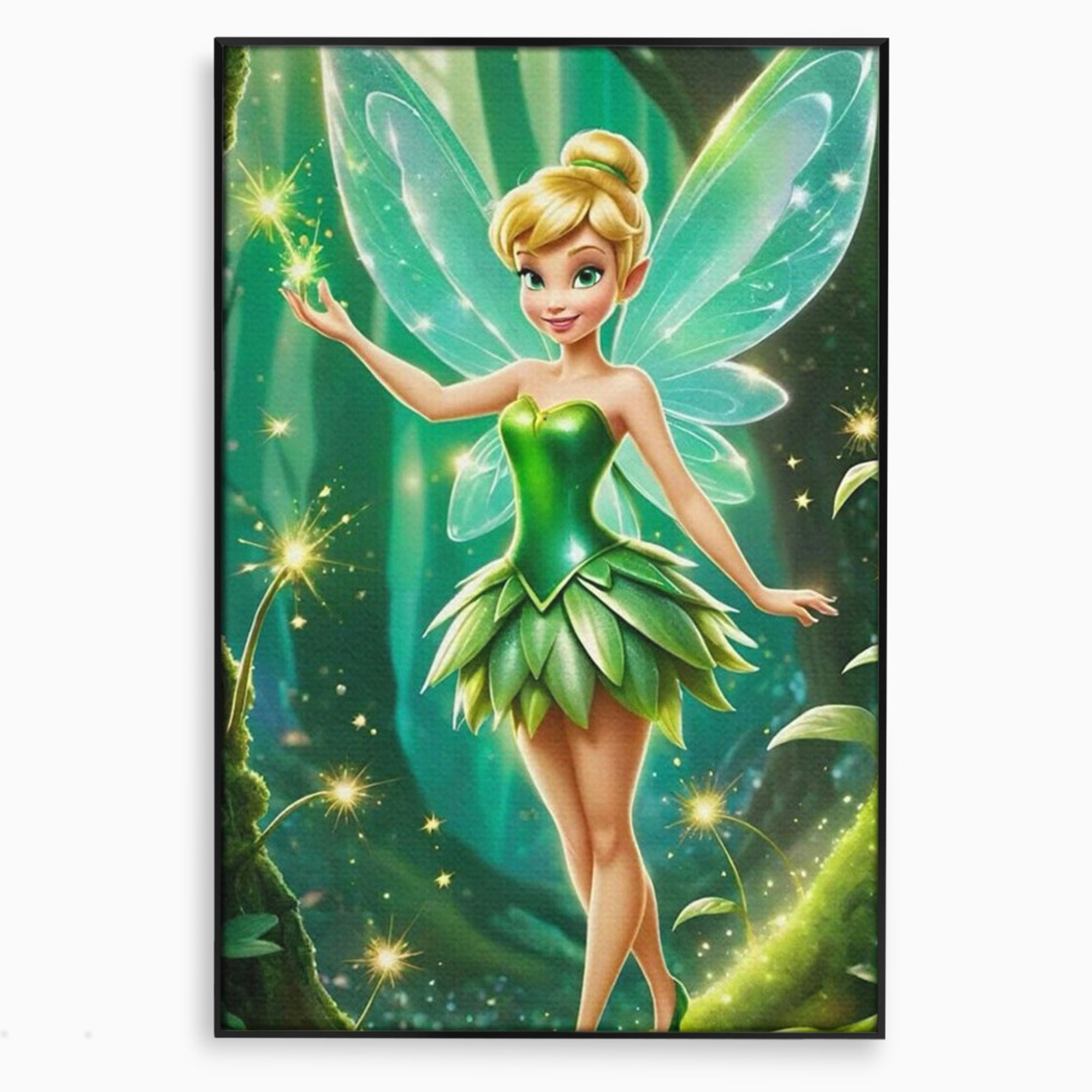 Tablou canvas cu tablou canvas cu zana tinker bell, in rama de aluminiu negru