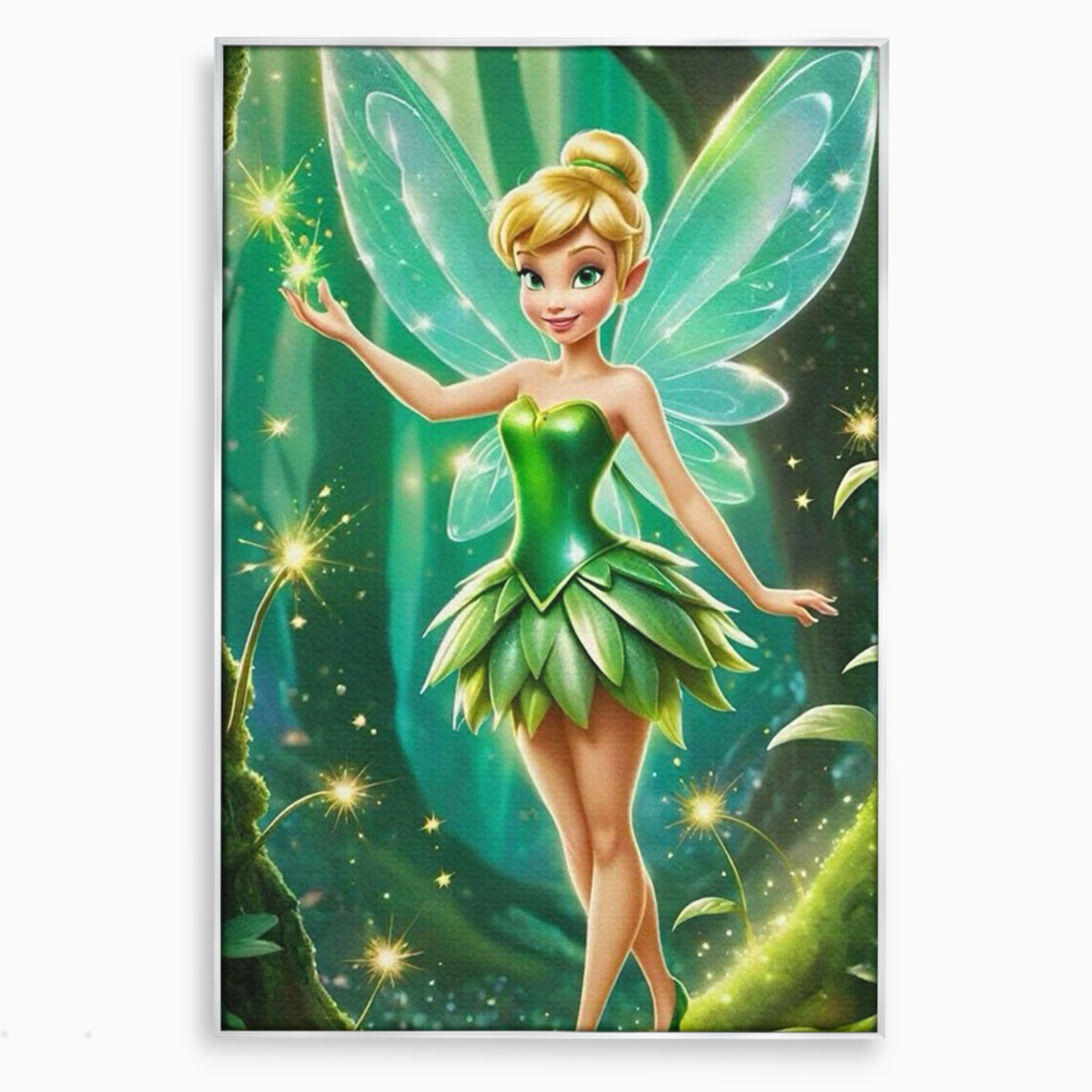 Tablou canvas cu tablou canvas cu zana tinker bell, in rama de aluminiu argintiu
