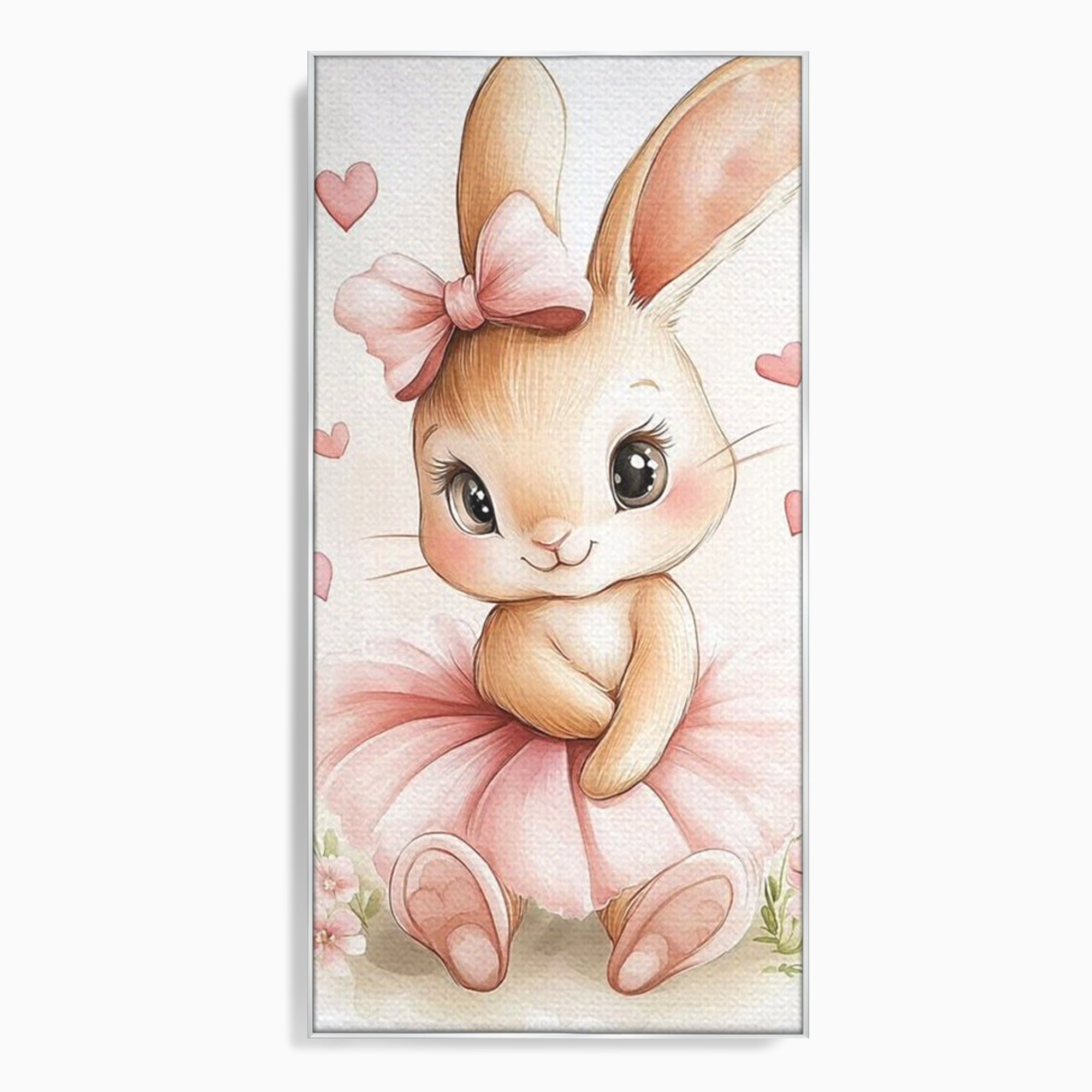 Tablou canvas cu ilustratie cu iepuras balerina, in rama de aluminiu argintiu