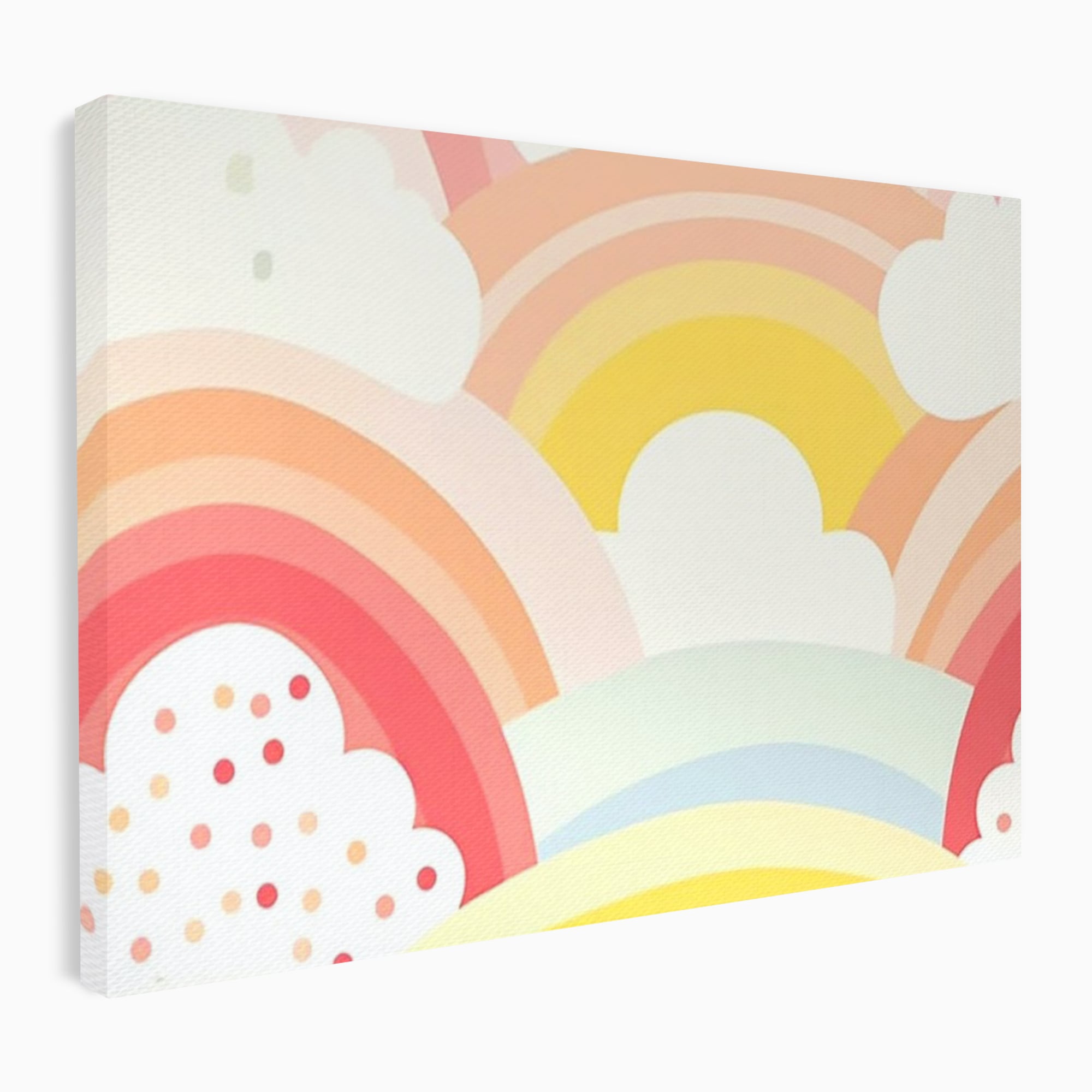 Tablou canvas cu ilustratie digitala cu curcubeu pastel si nori, fara rama, pe sasiu de lemn
