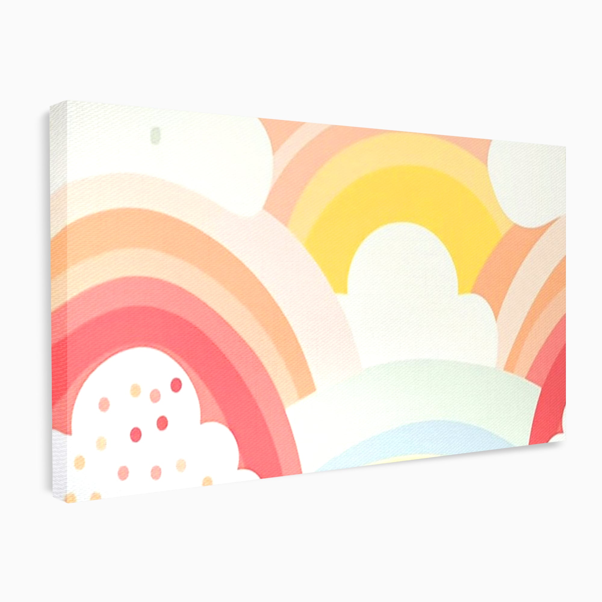 Tablou canvas cu ilustratie digitala cu curcubeu pastel si nori, fara rama, pe sasiu de lemn