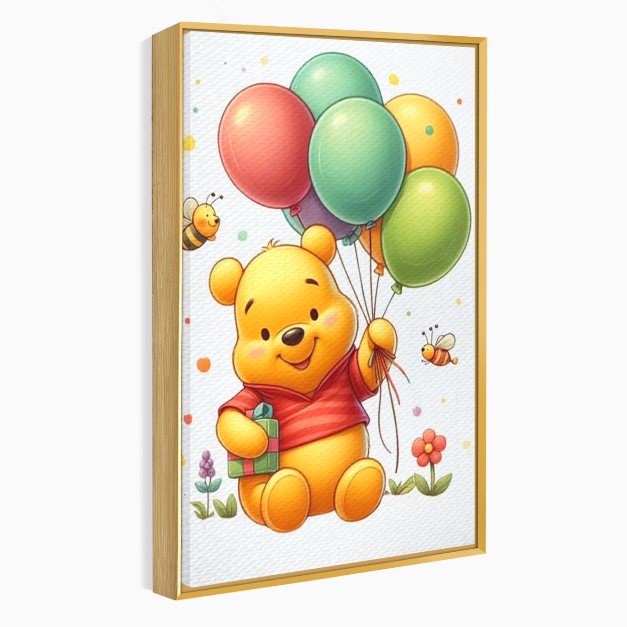 Tablou canvas cu tablou canvas cu winnie the pooh, in rama de aluminiu auriu