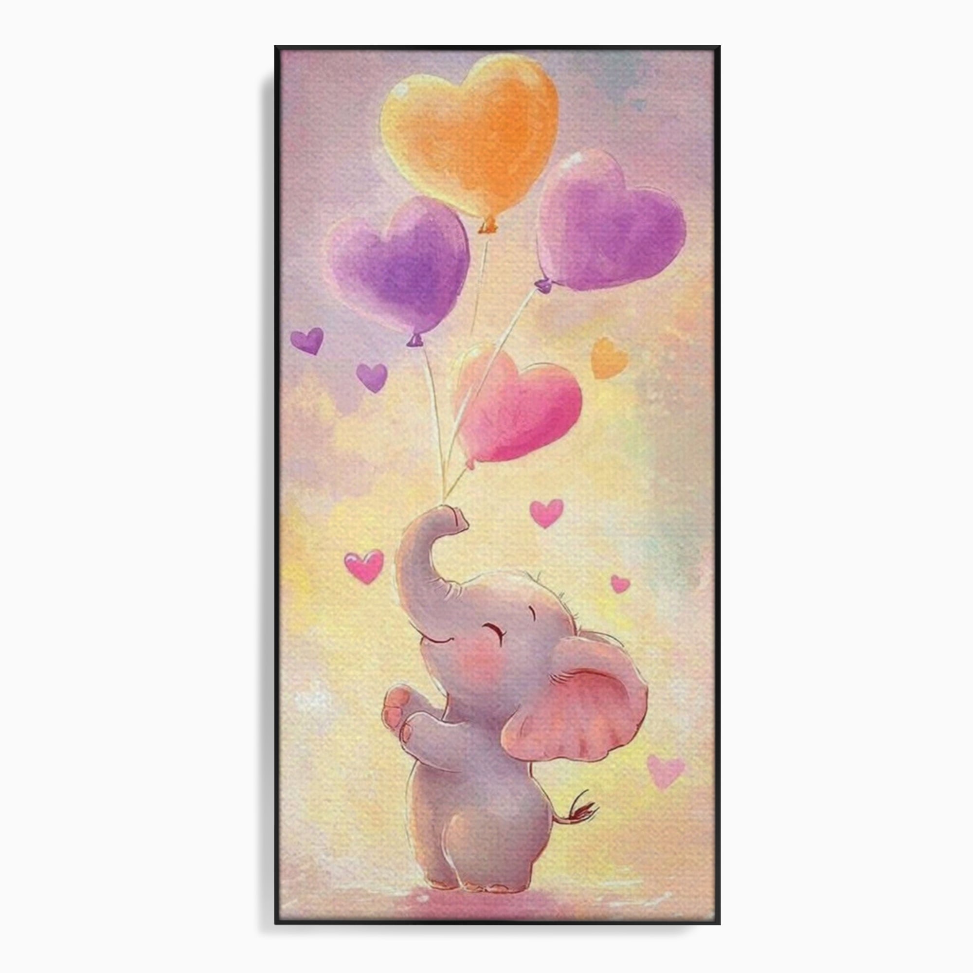 Tablou canvas cu tablou canvas cu pui de elefant, in rama de aluminiu negru