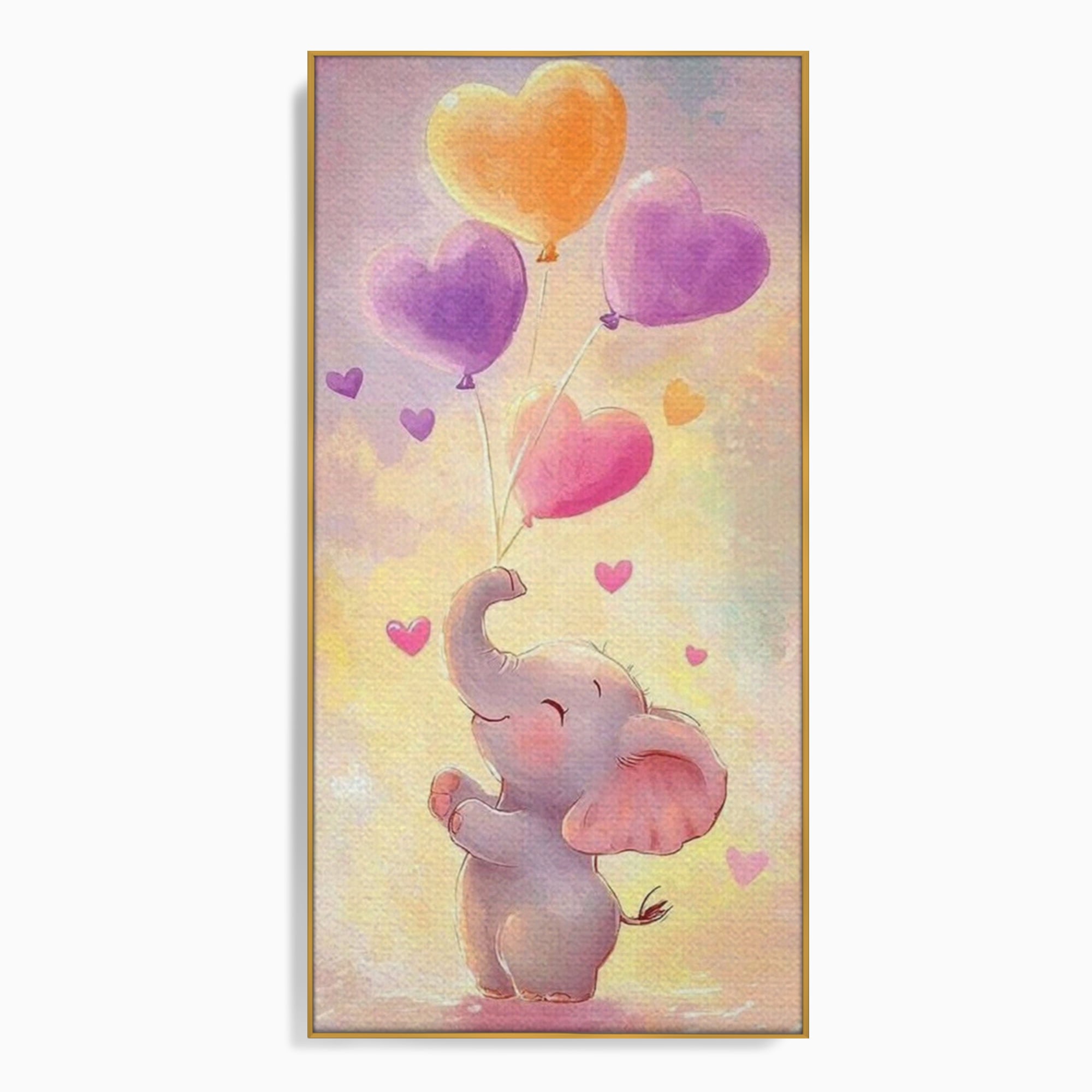 Tablou canvas cu tablou canvas cu pui de elefant, in rama de aluminiu auriu
