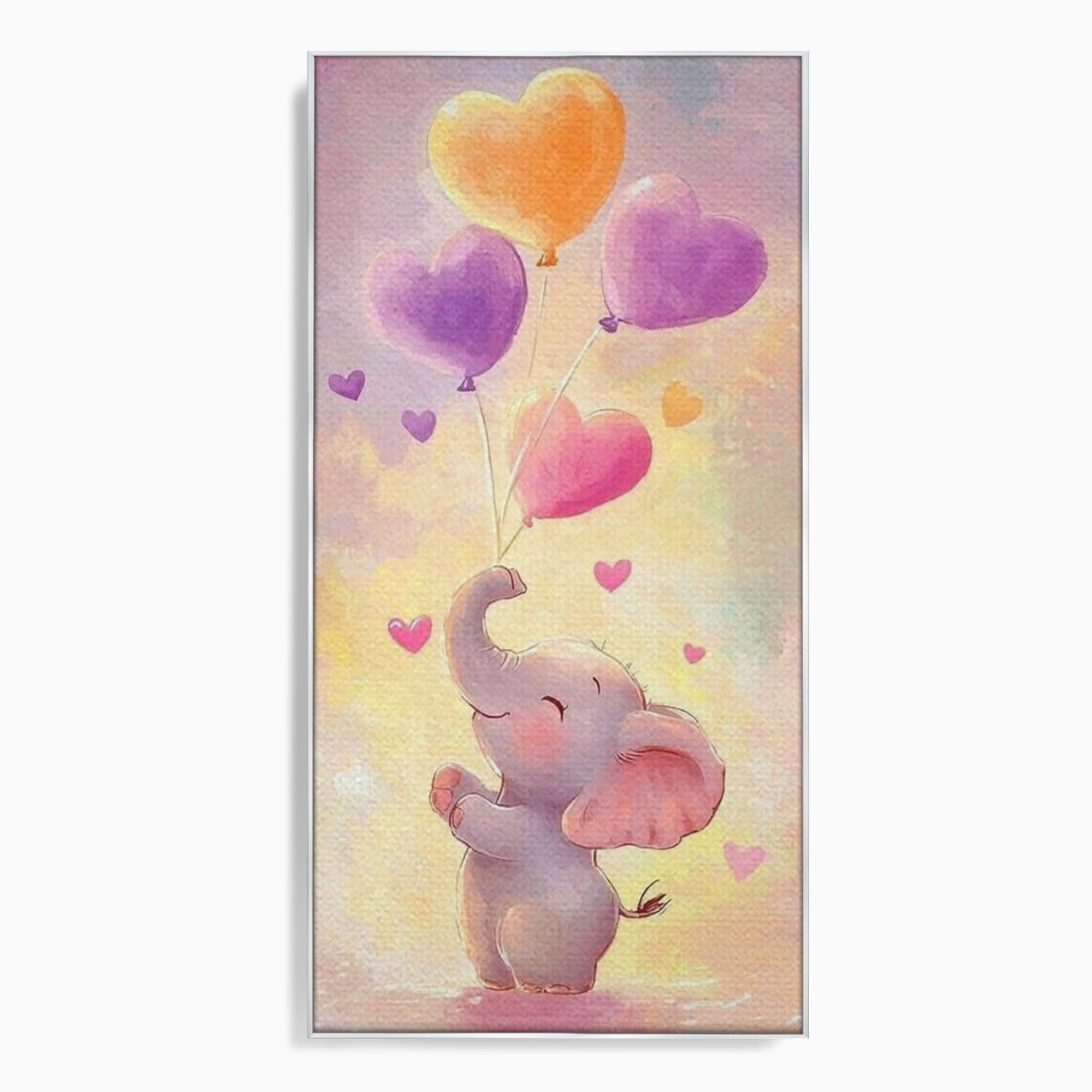 Tablou canvas cu tablou canvas cu pui de elefant, in rama de aluminiu argintiu