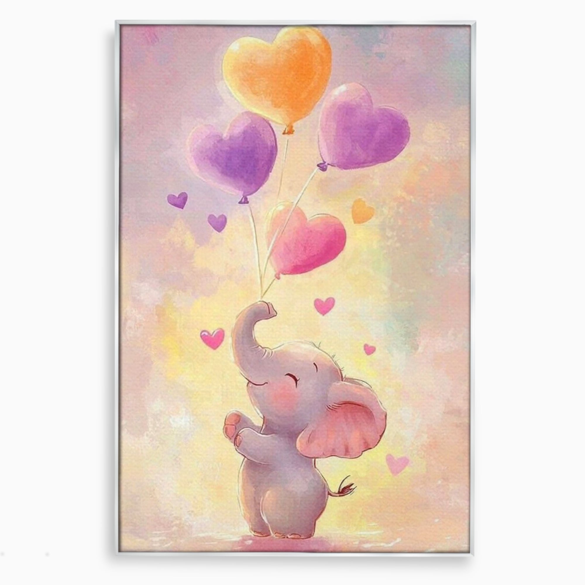 Tablou canvas cu tablou canvas cu pui de elefant, in rama de aluminiu argintiu